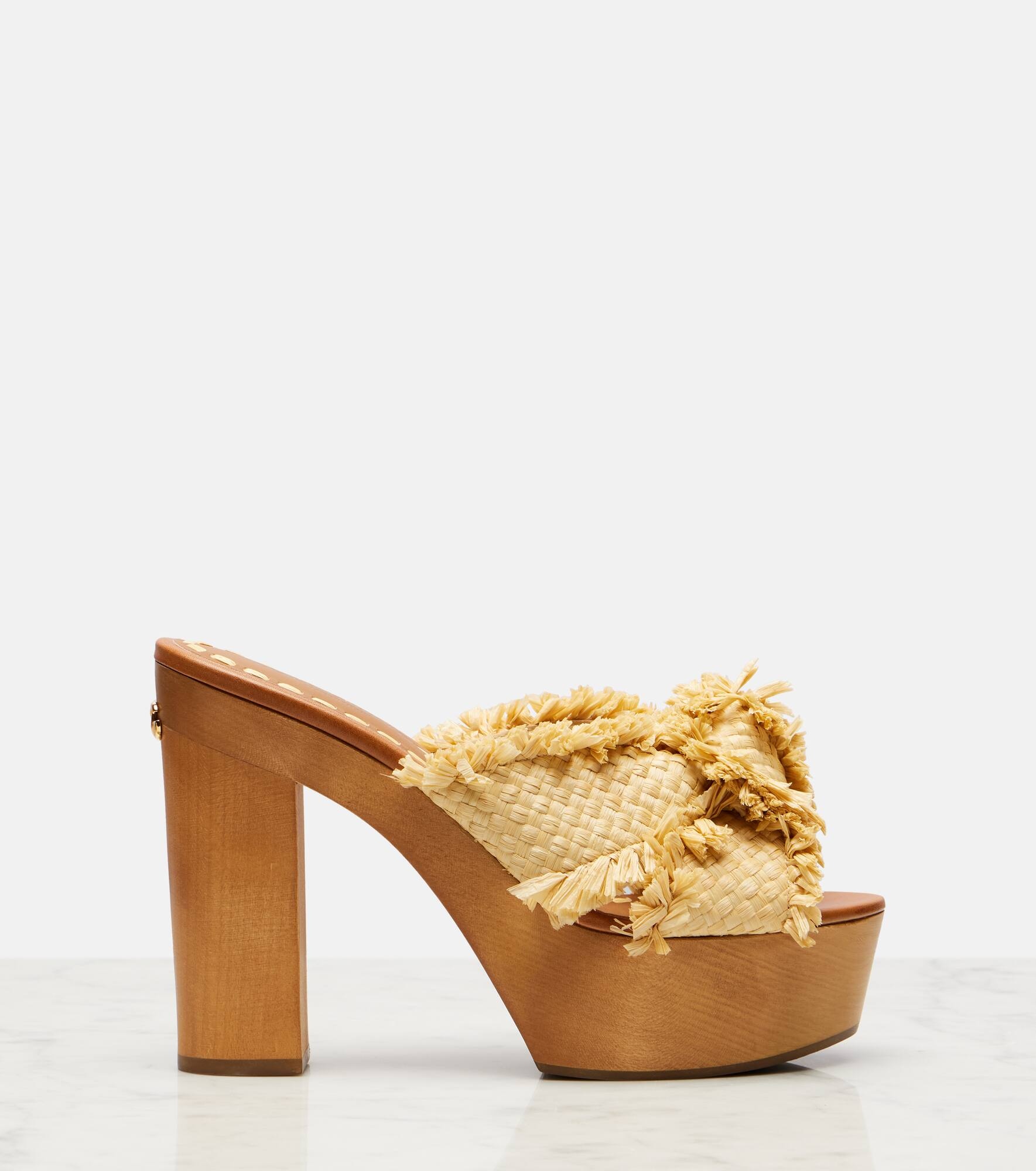 Raffia-effect platform mules - 4