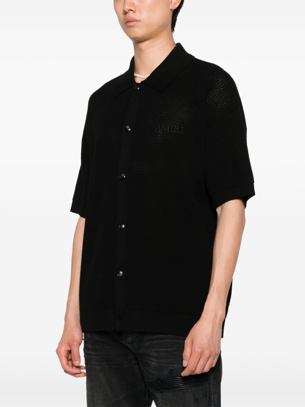 crochet-knit mesh shirt - 3