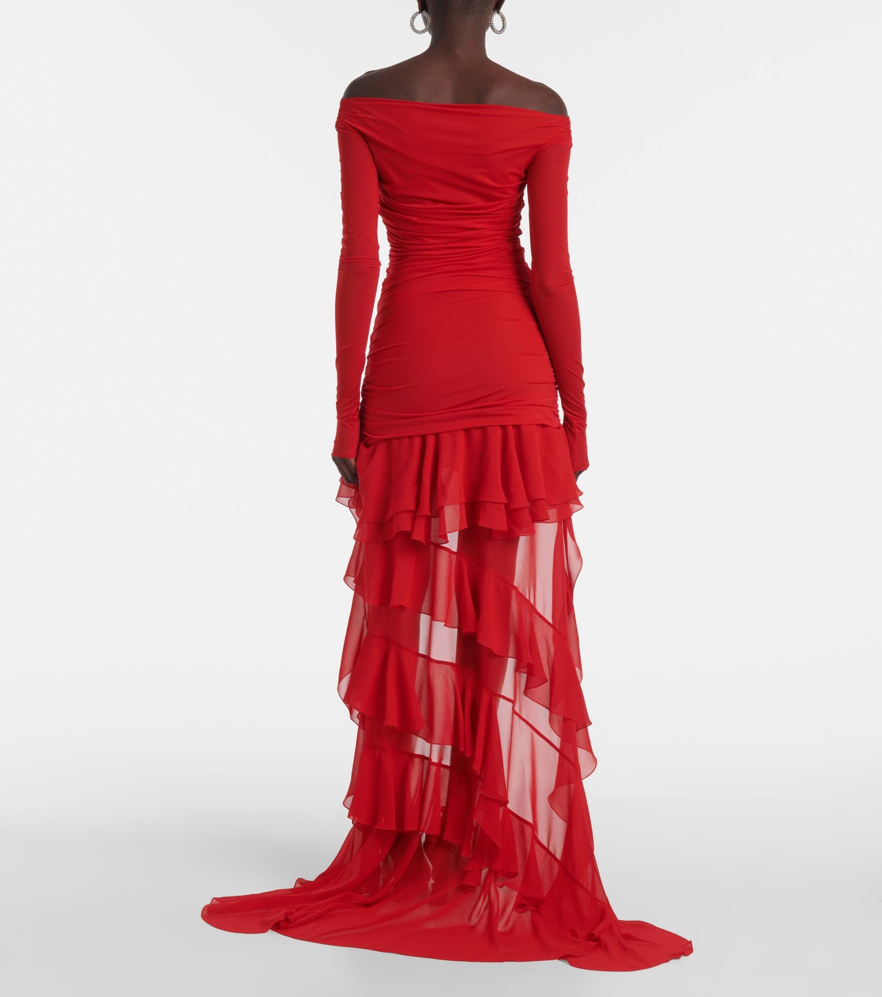 Off-shoulder asymmetric ruffled maxi dress - 3