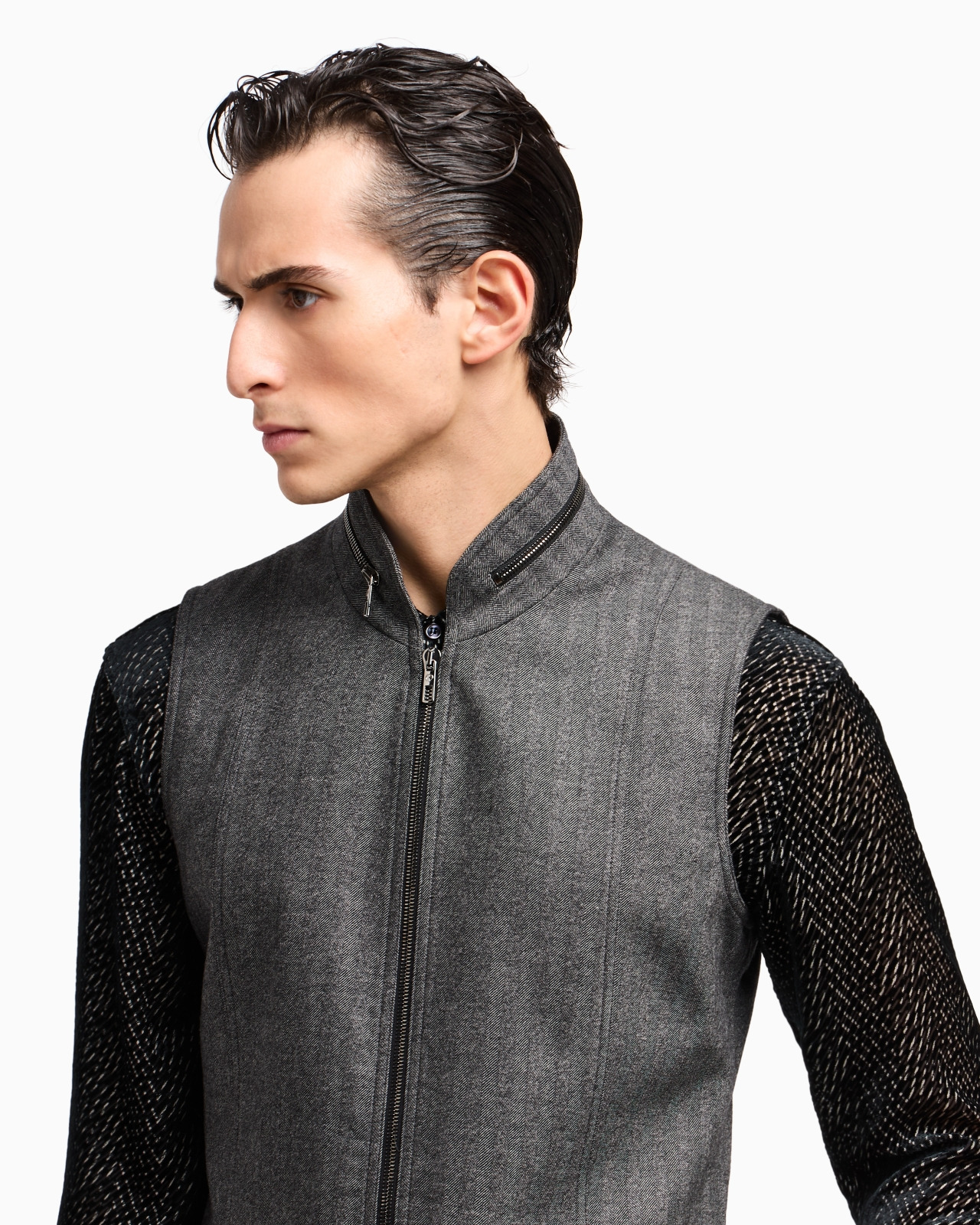 ZIP-UP GILET IN CHEVRON VIRGIN WOOL AND CASHMERE - 5