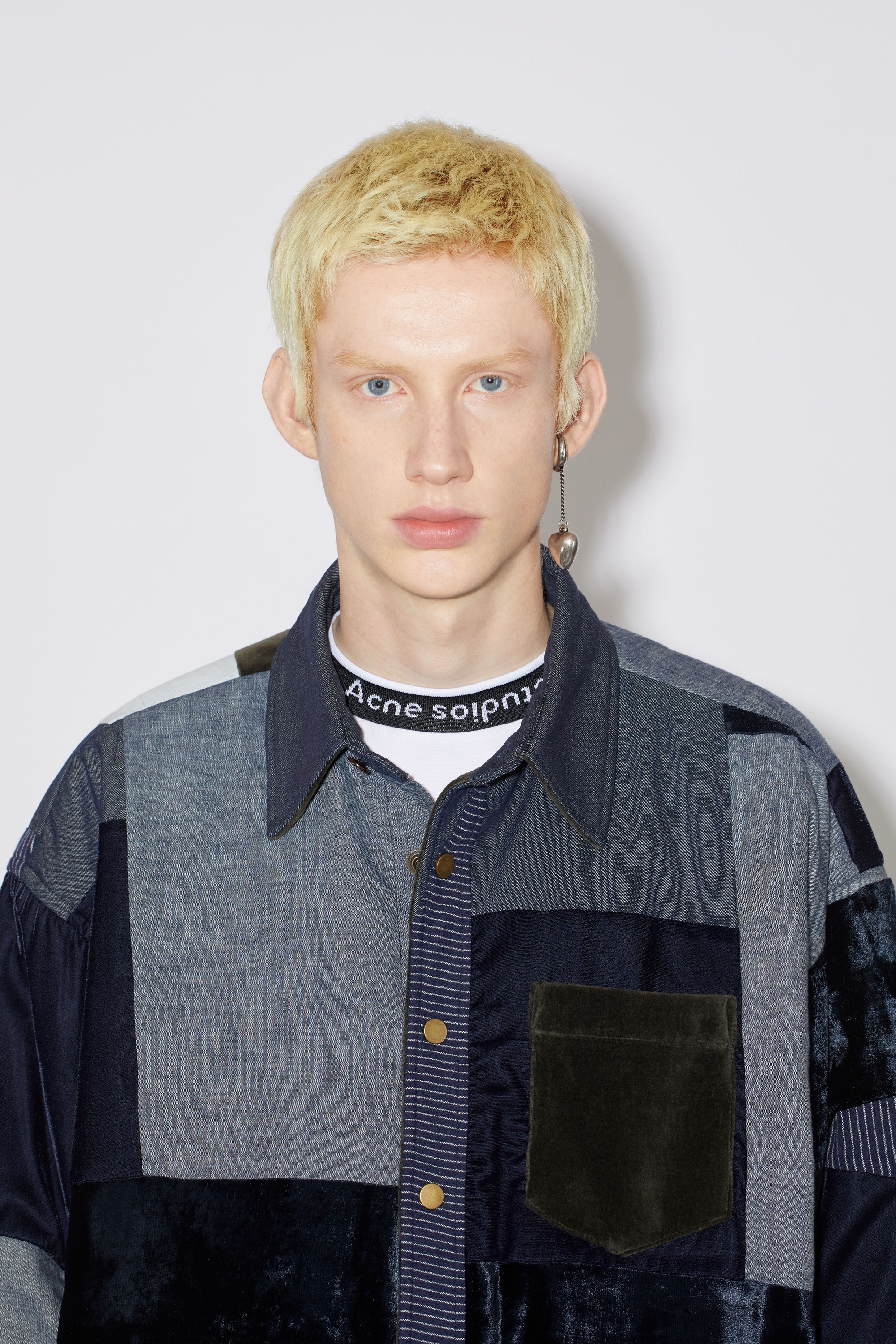 Patchwork button-up overshirt - Denim Blue - 6