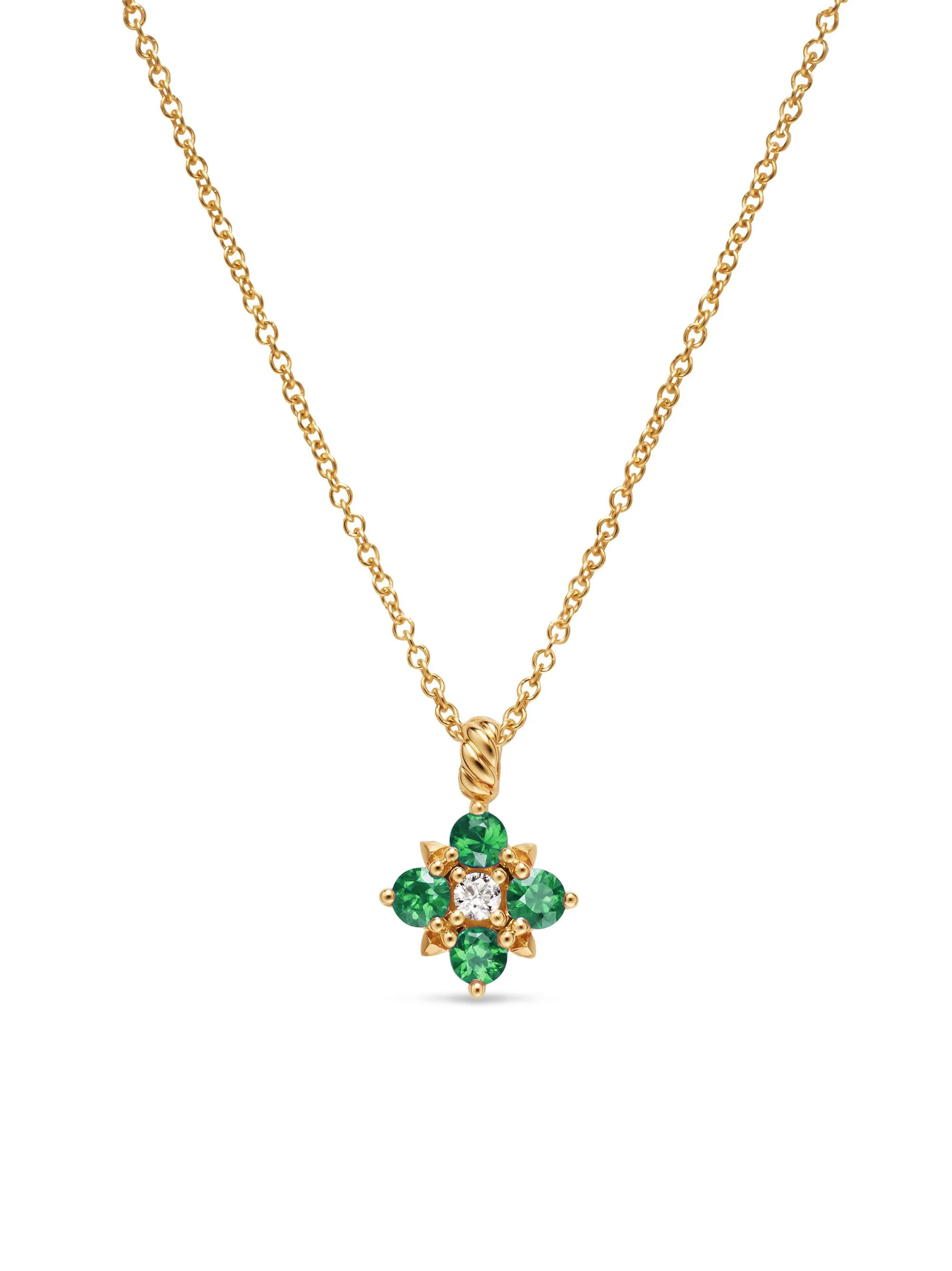 Women's Petite Modern Renaissance Pendant Necklace in 18K Yellow Gold - Emerald - 1