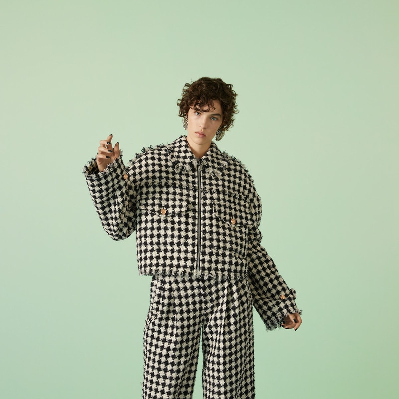 Gingham cotton tweed bomber jacket 5