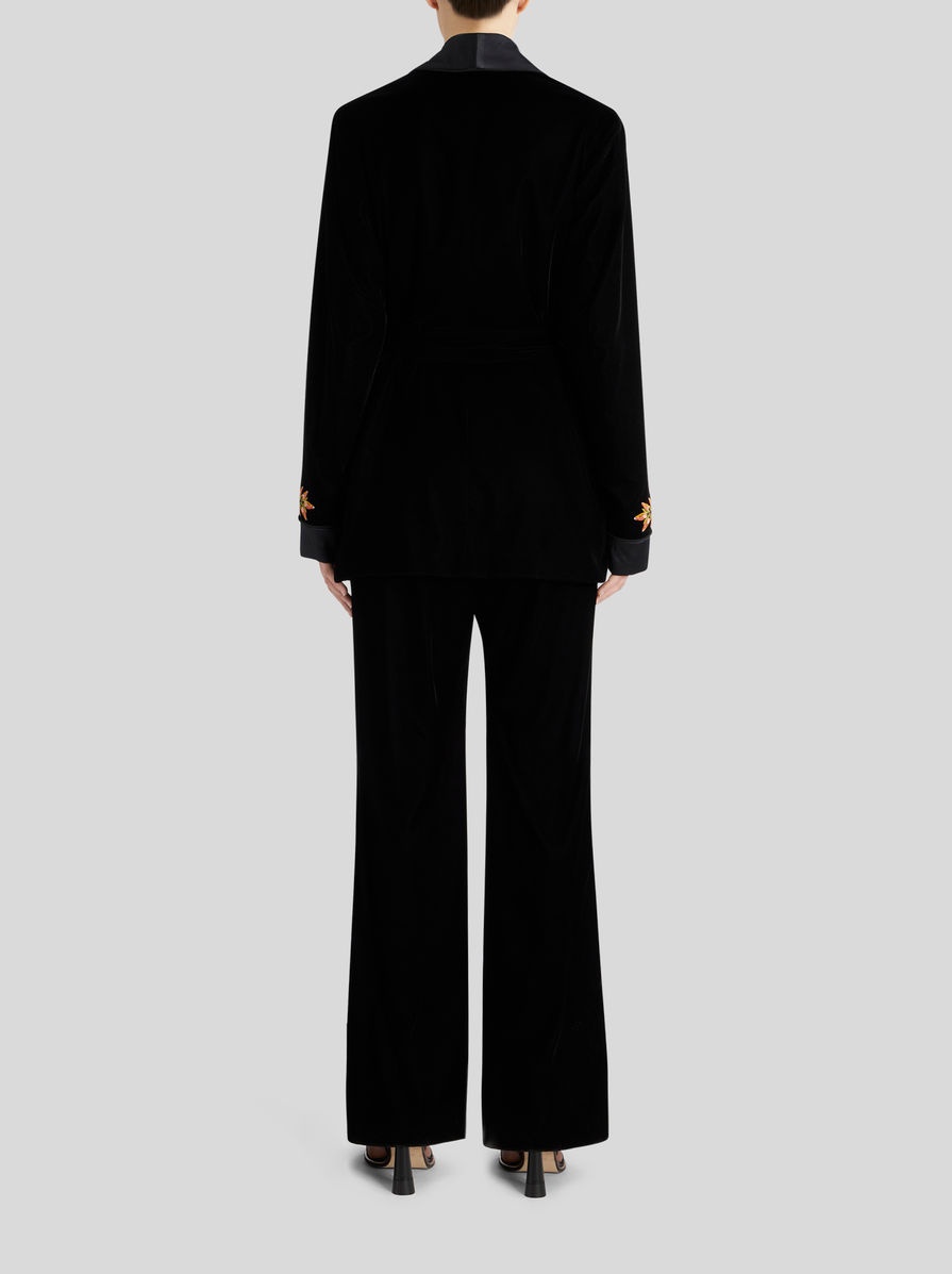 VELVET ROBE JACKET WITH FOLIAGE EMBROIDERY - 4