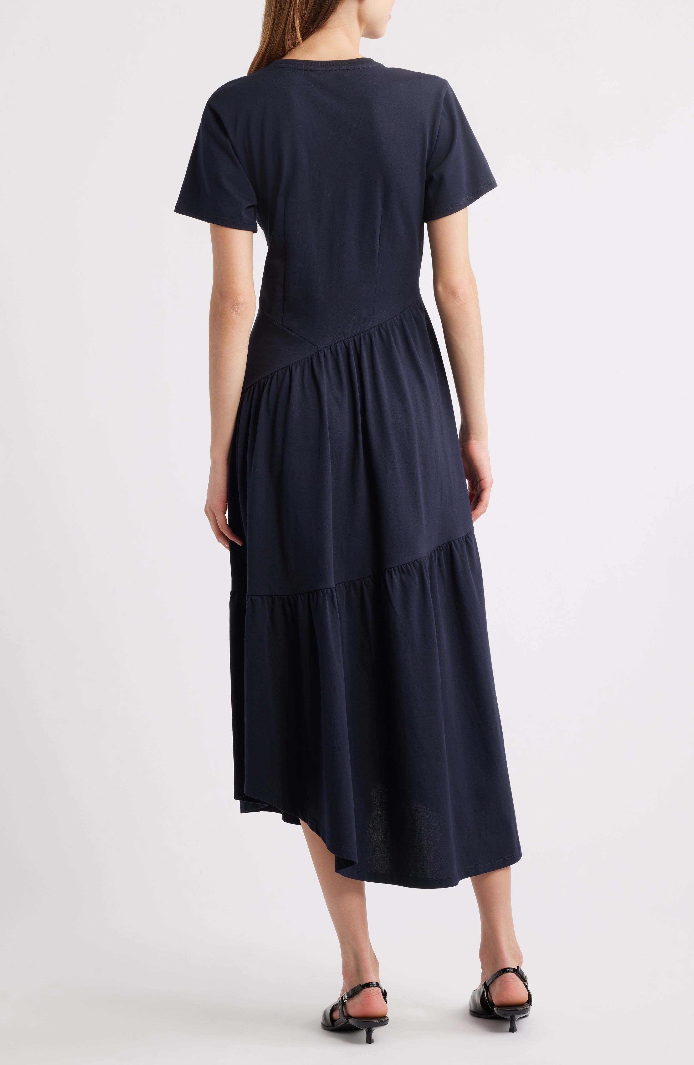 FRAME Asymmetric Tiered Ruffle Knit Dress in Navy at Nordstrom - 2