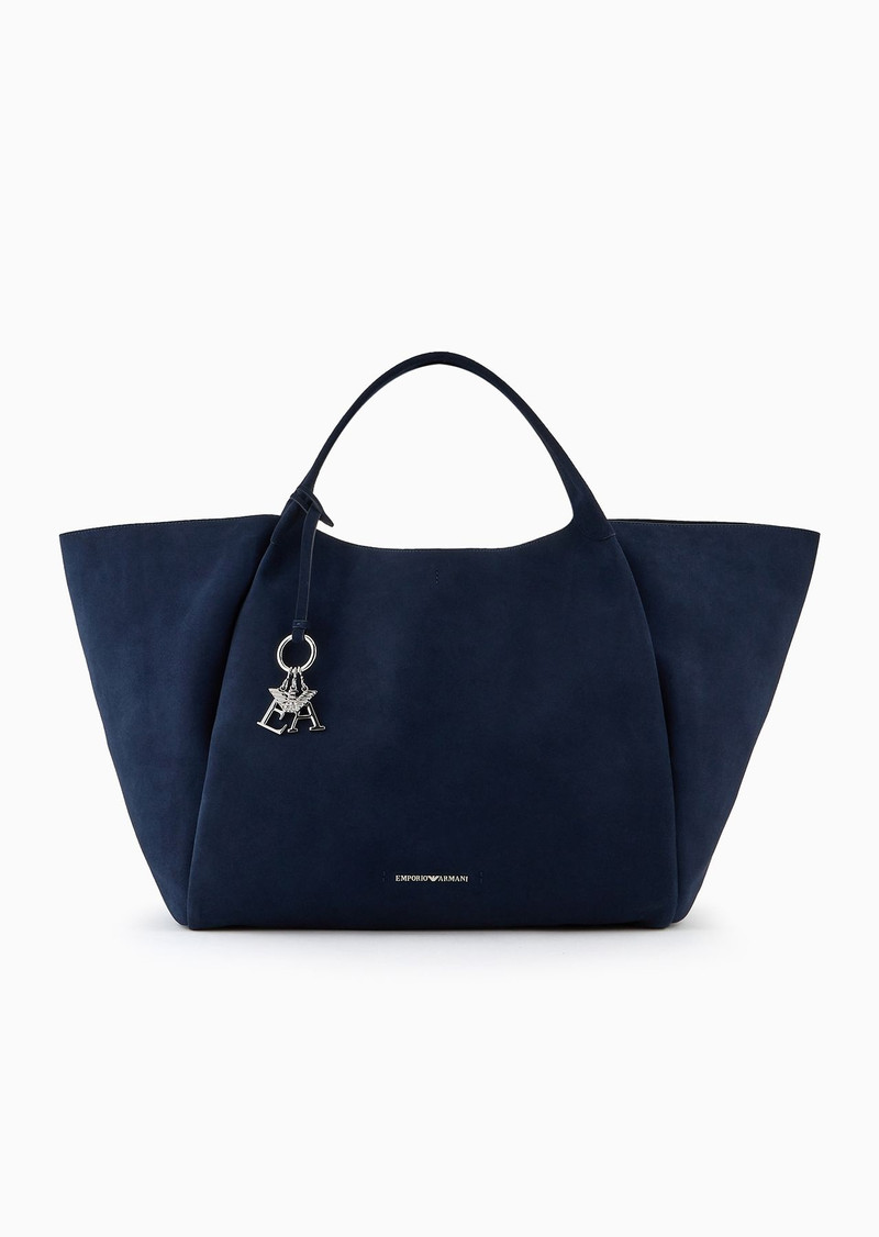 Split cowhide oversize shopper bag with logo charm 1