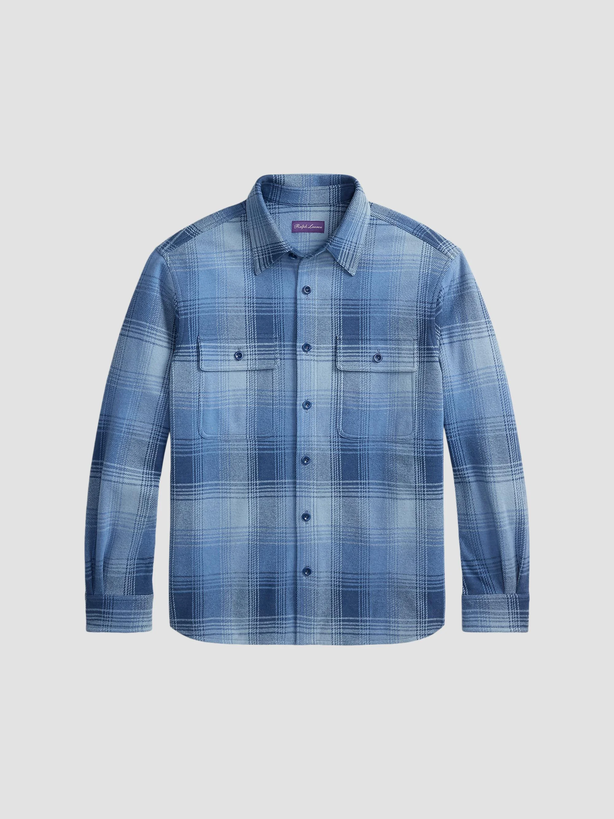 Men's Plaid Cotton-Cashmere Shirt Jacket - Winward Blue - 1