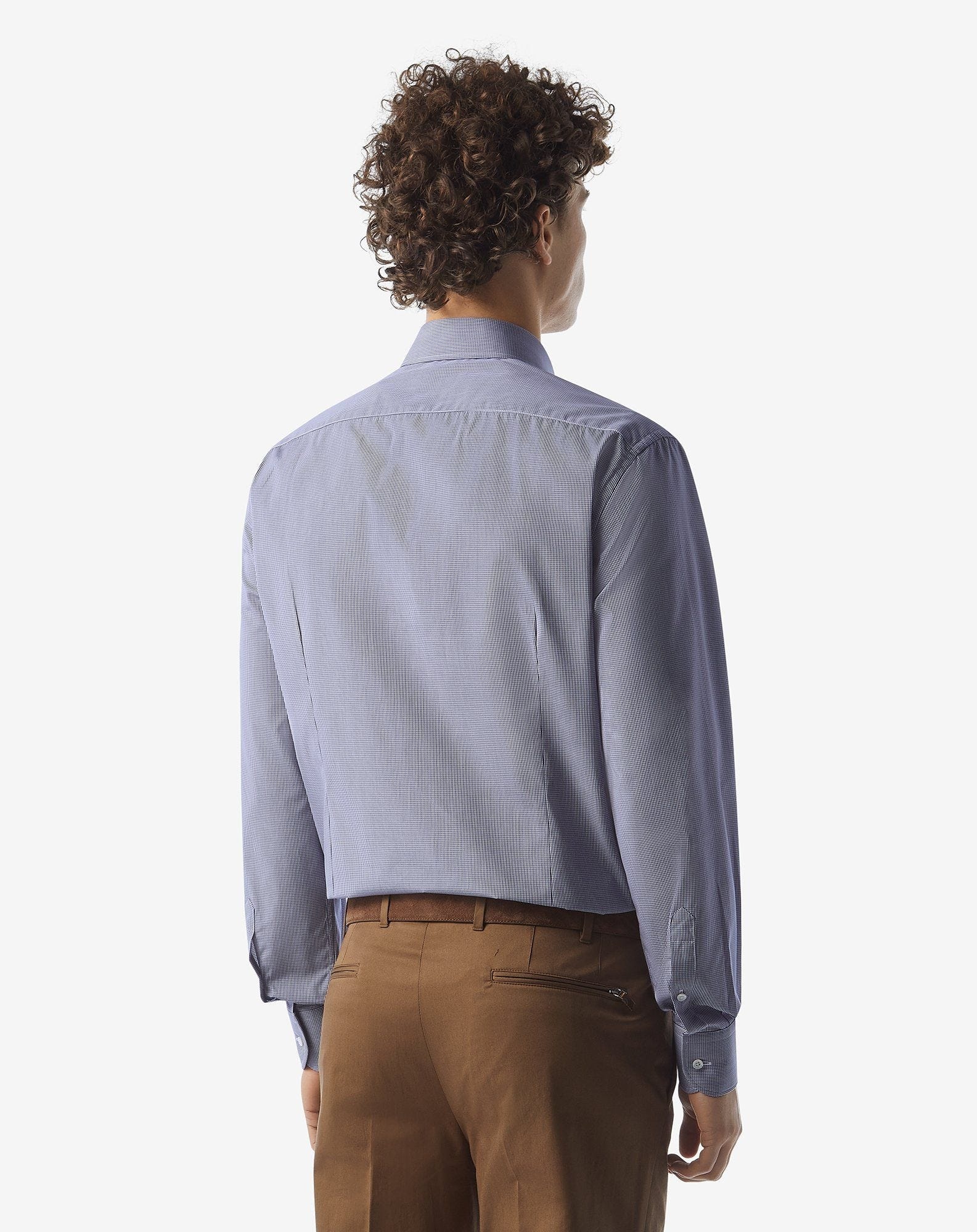 Wrinkle-free cotton shirt with white and blue micro checks - 3