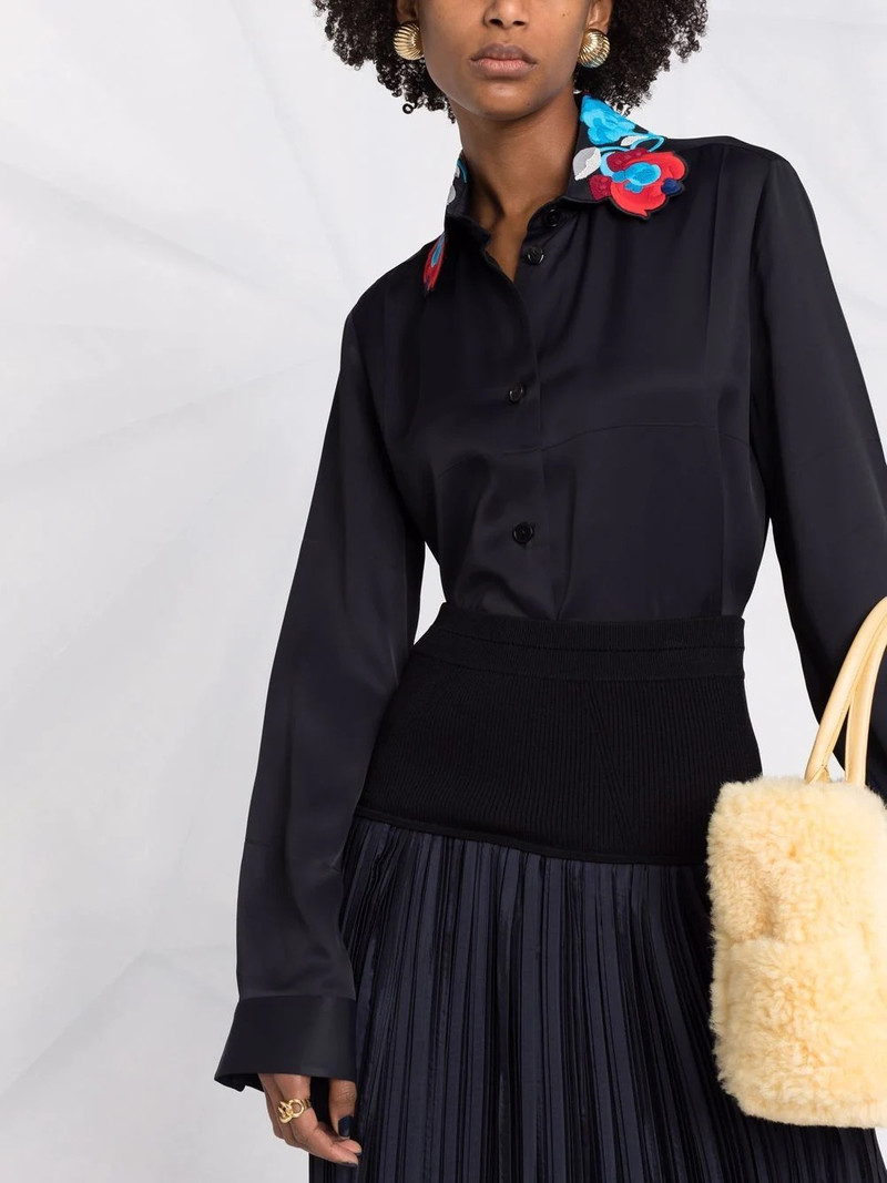 floral-embroidered collar satin shirt 5