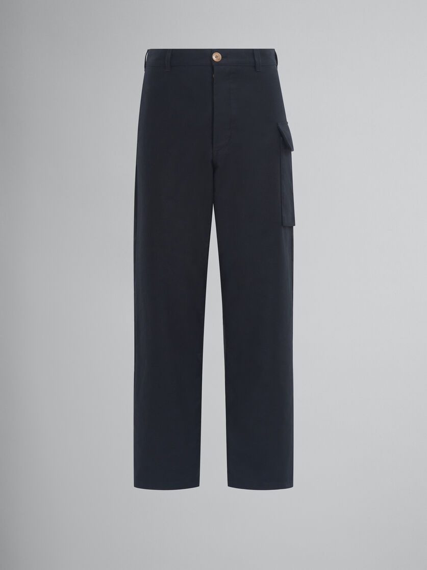 BLACK GABARDINE CARGO PANTS - 1
