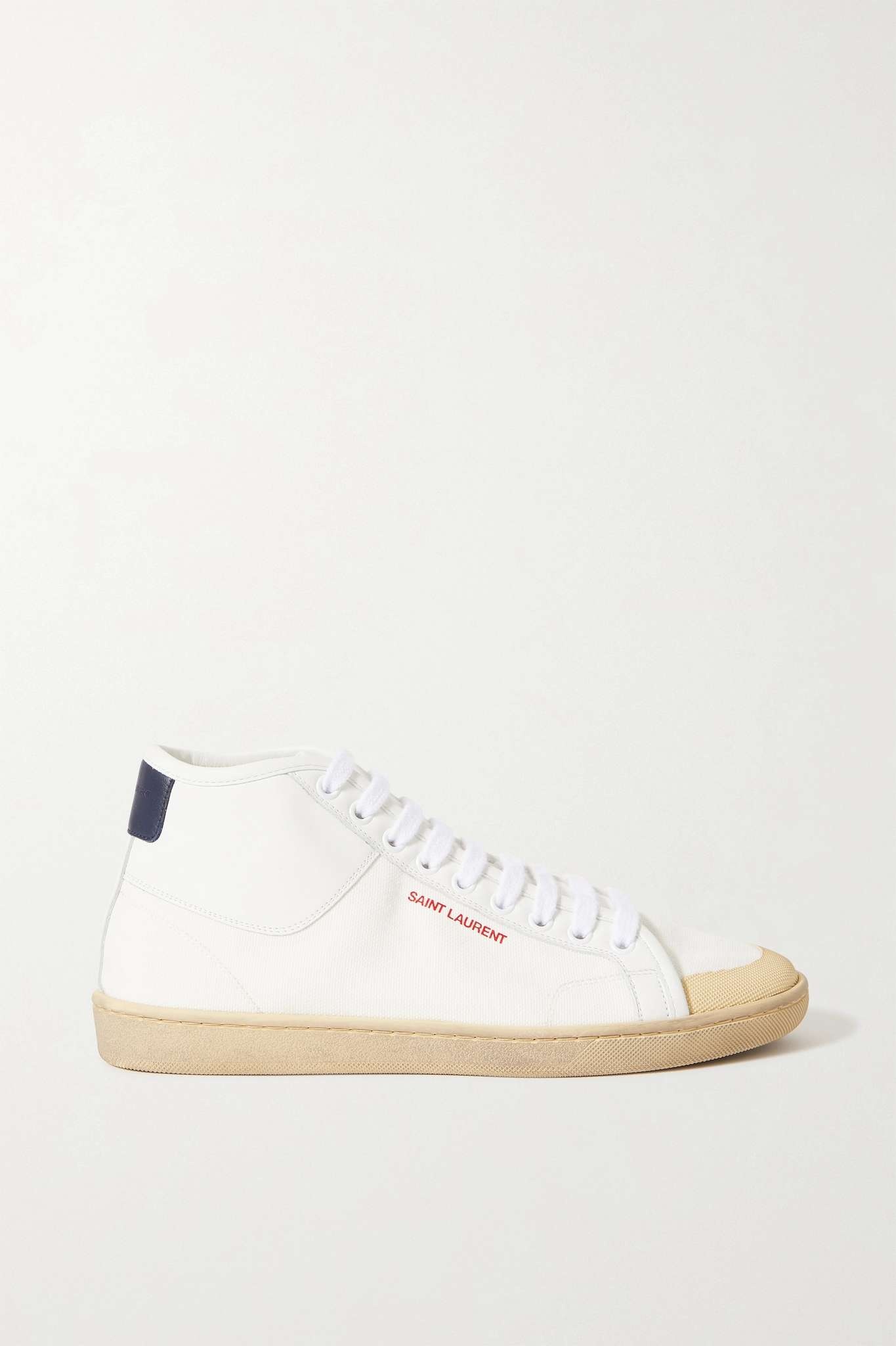 Logo-print canvas and leather high-top sneakers - 1