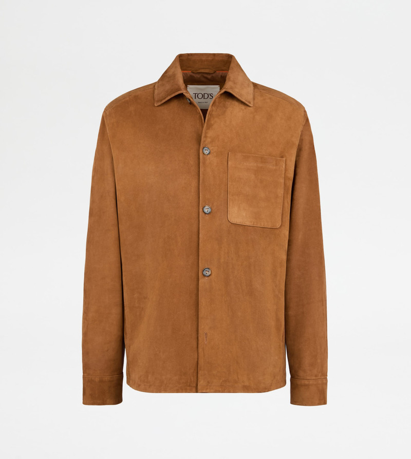 SHIRT JACKET IN PASHMY SUEDE - BROWN 1