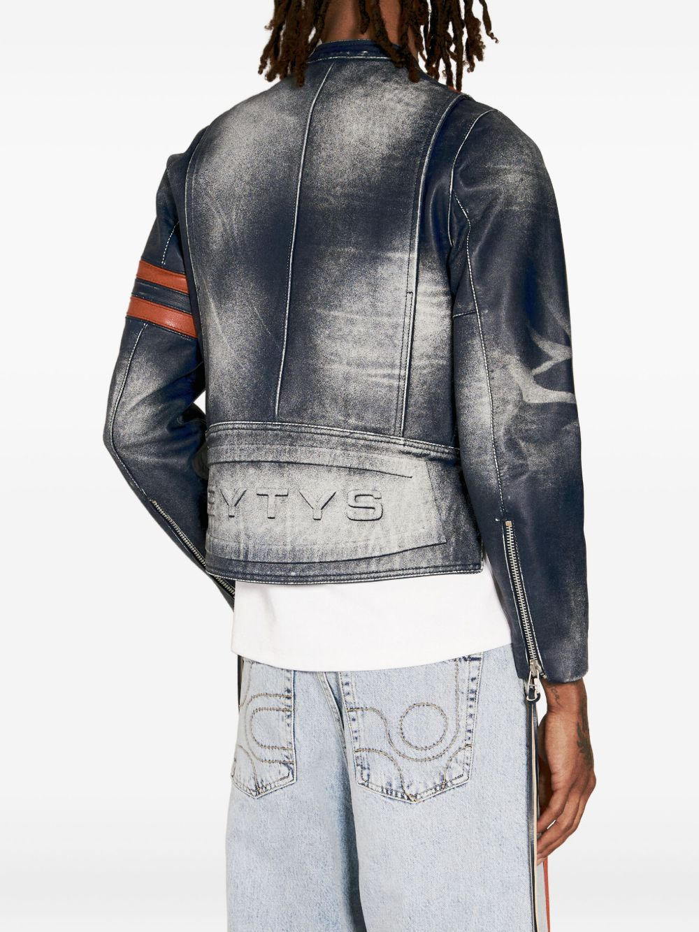 stripe-detail leather jacket - 4