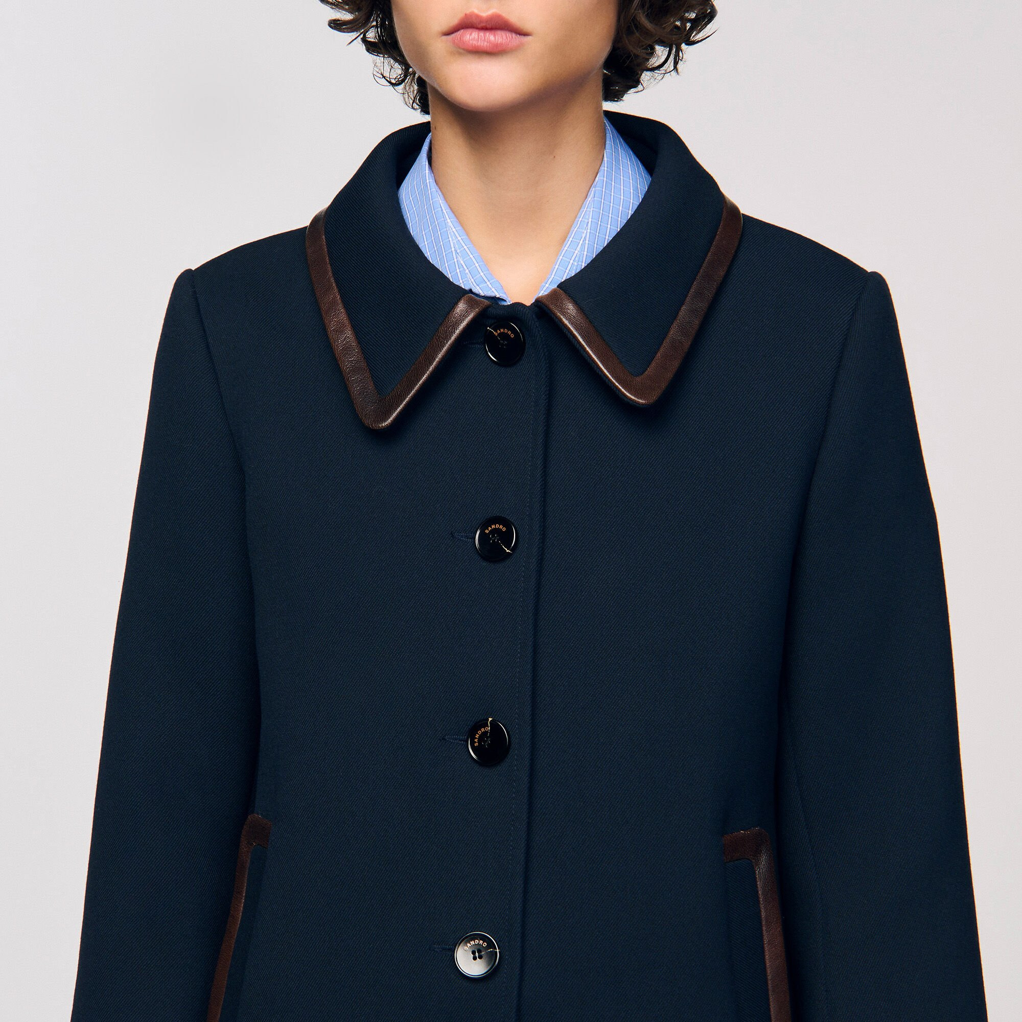 COAT WITH LEATHER STRIPES - 3