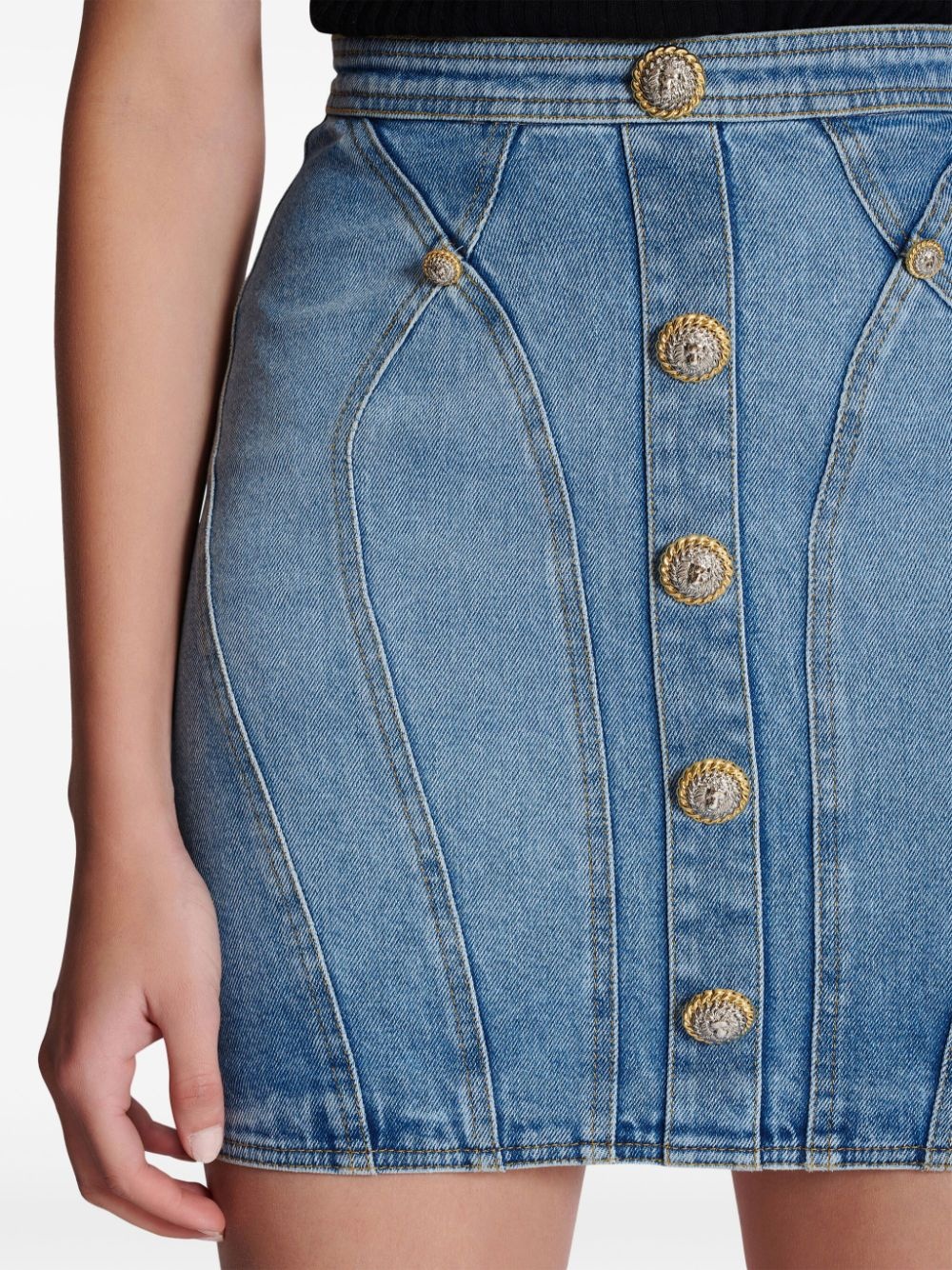 button-embellishment denim mini skirt - 7