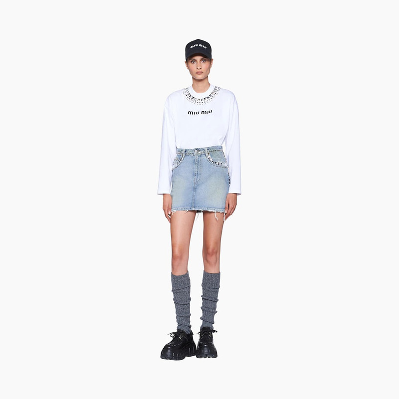 Miu Miu Studded denim miniskirt outlook