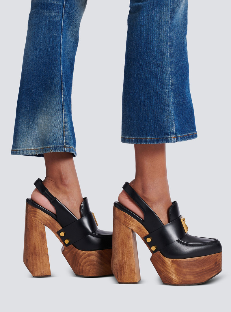 Balmain Bonnie leather and wood platform loafers outlook