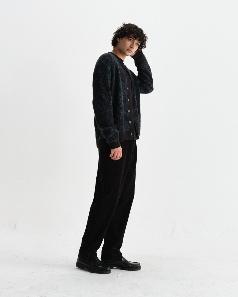 Alban - Black And Green Floral Textured Jacquard Cardigan 5