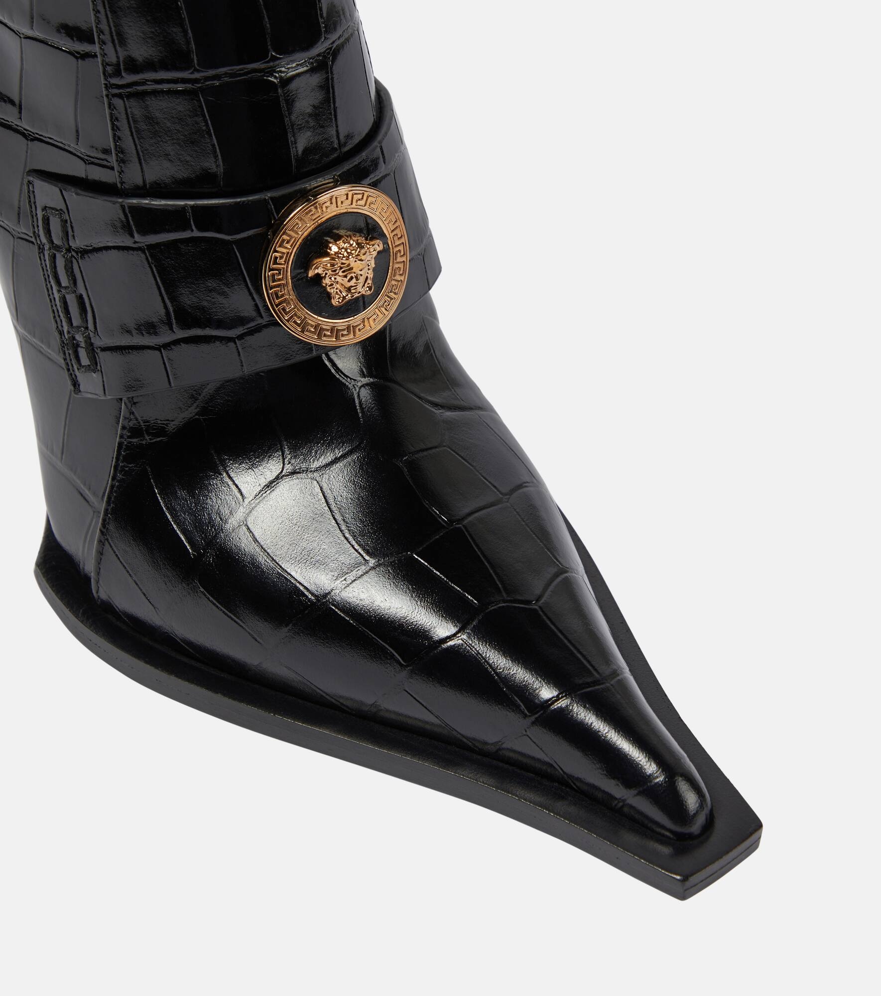 Croc-effect patent leather knee-high boots - 6