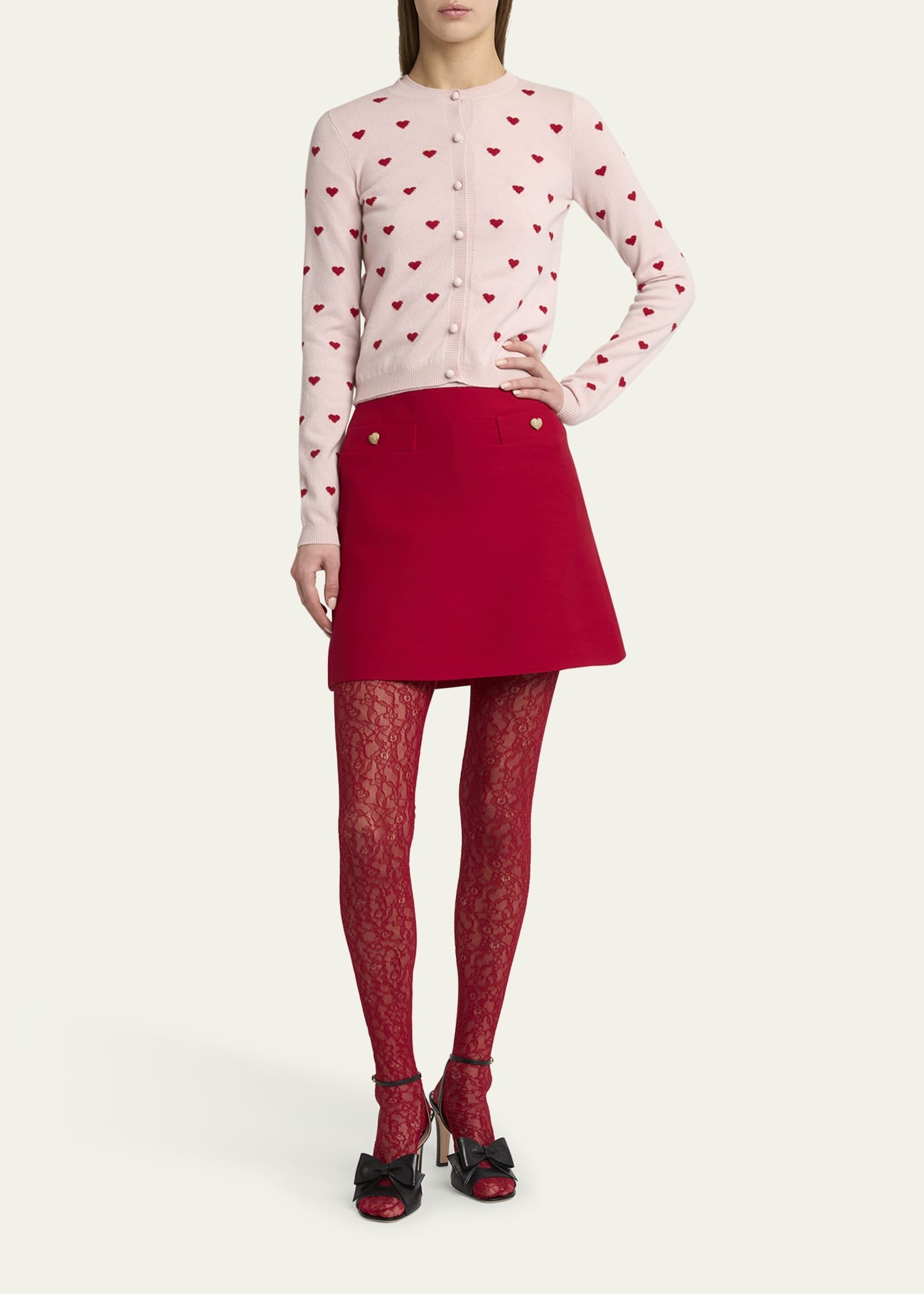 Jacquard Hearts Wool-Cashmere Cardigan - 2