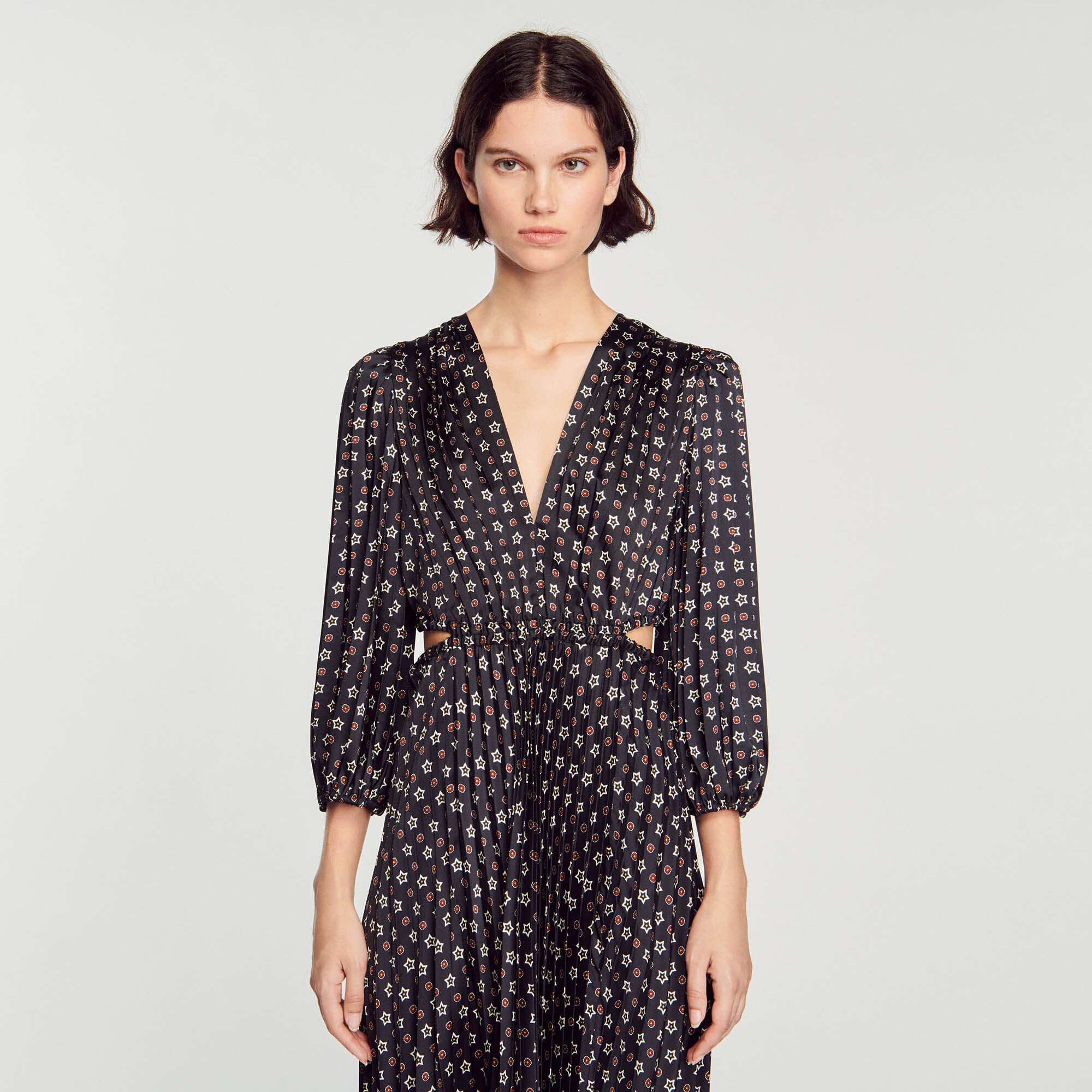 LONG PRINTED DRESS WITH PLEATS - 5