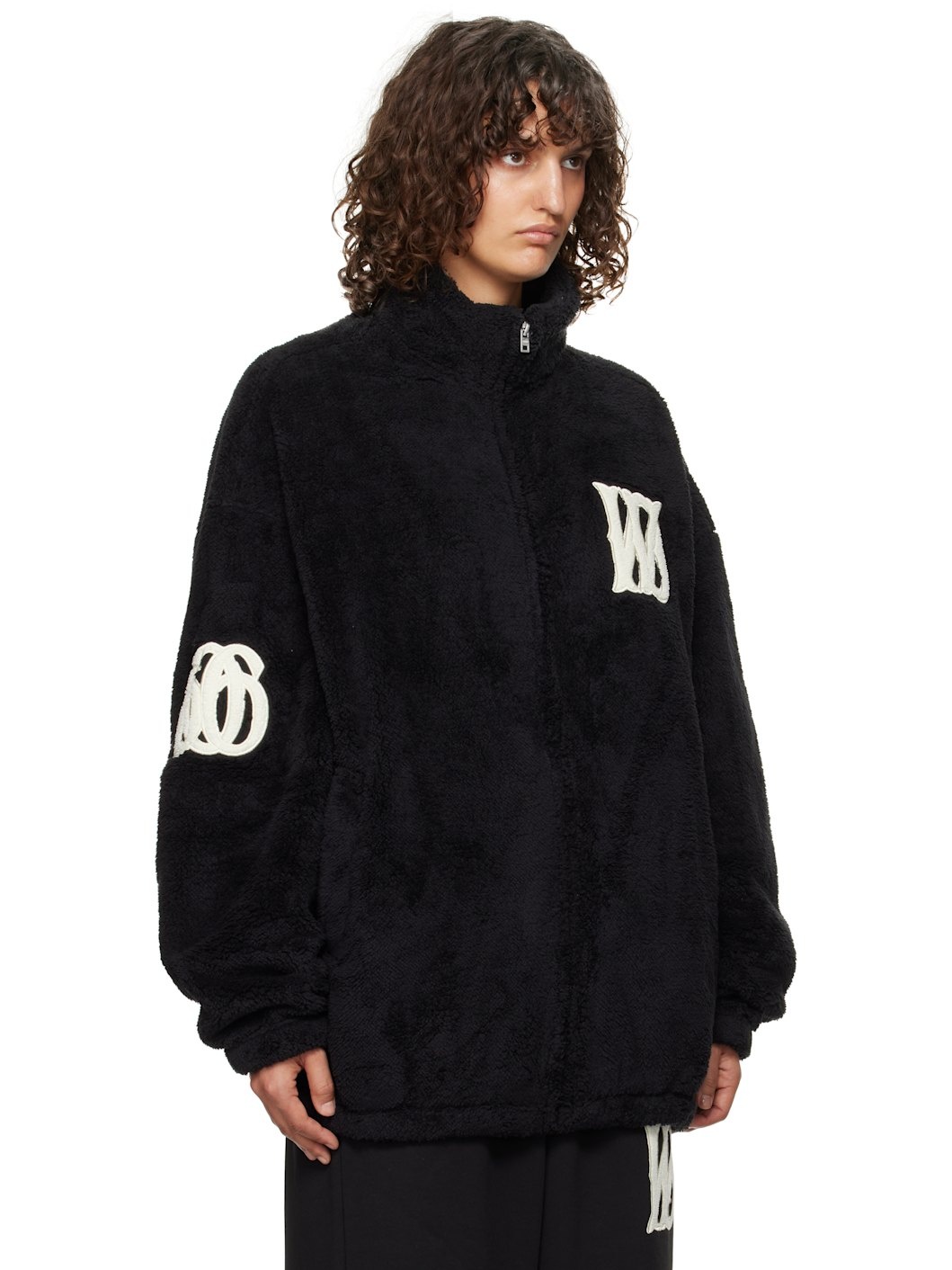 Black Bouclé Logo Fleece Jacket - 2