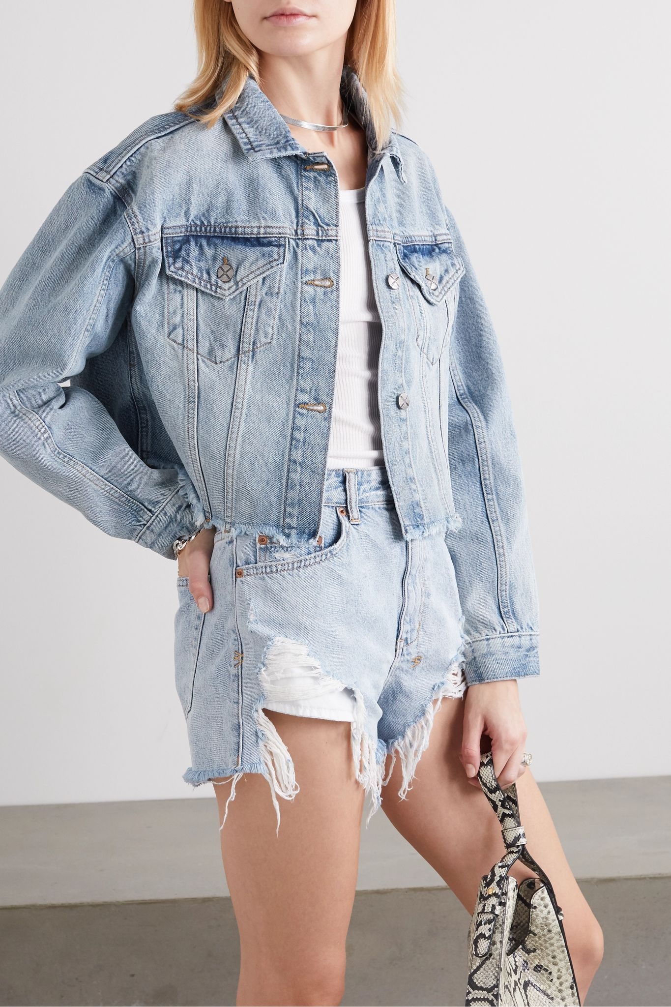 Daggerz cropped distressed denim jacket - 3