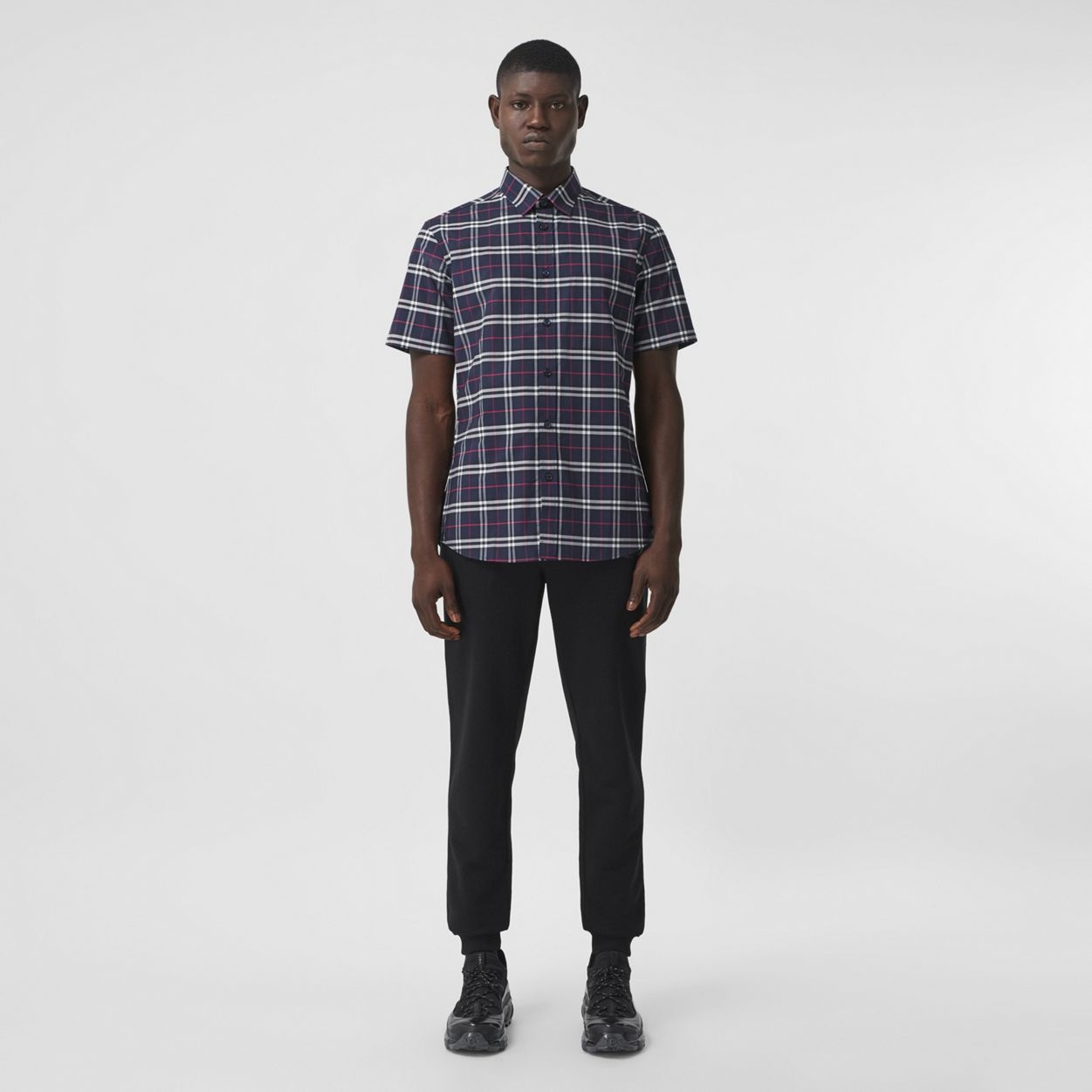 Short-sleeve Small Scale Check Stretch Cotton Shirt - 5