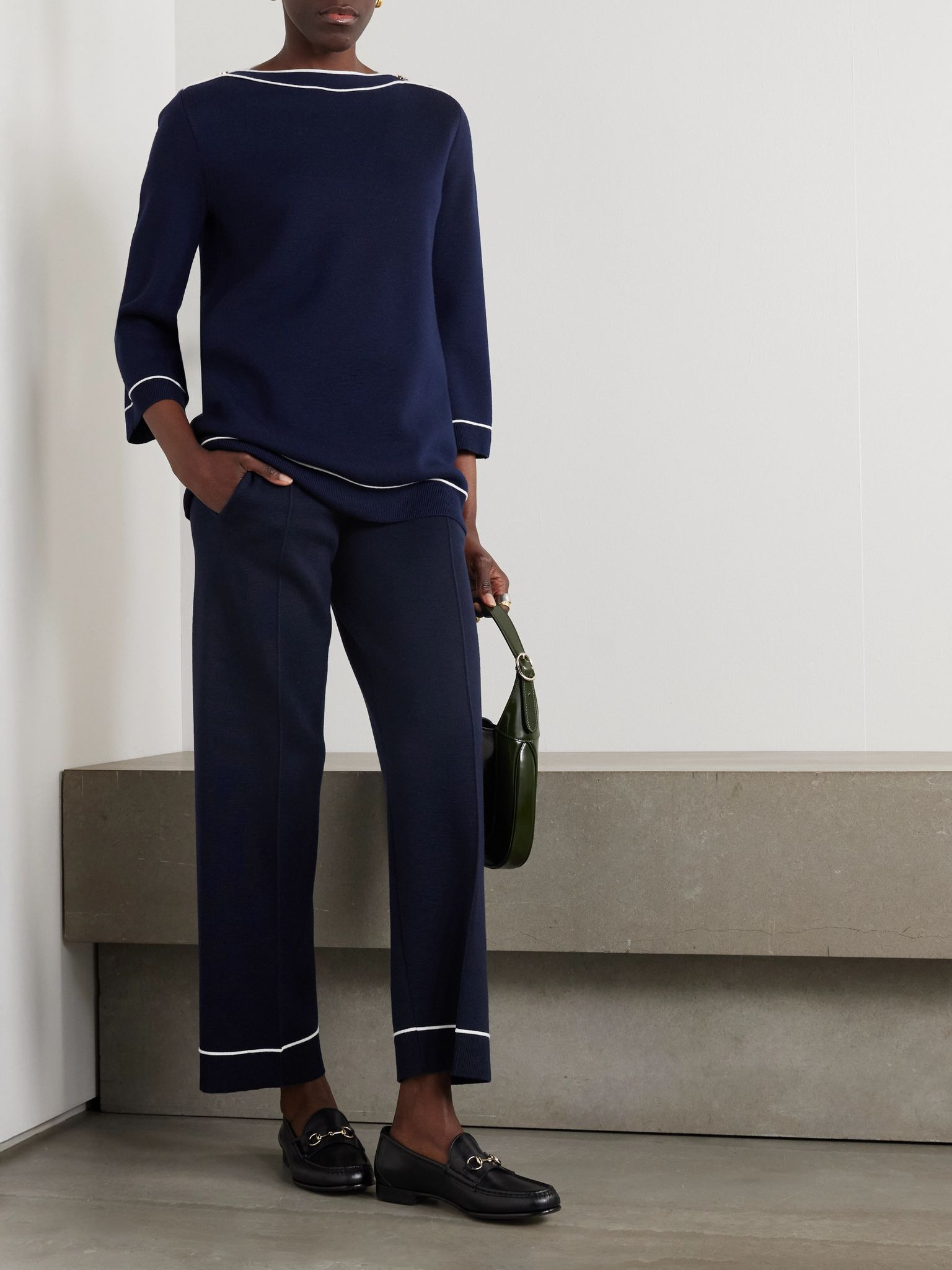 Wool straight-leg track pants Navy - 2