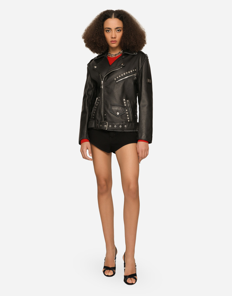 Dolce & Gabbana Belted leather biker jacket outlook