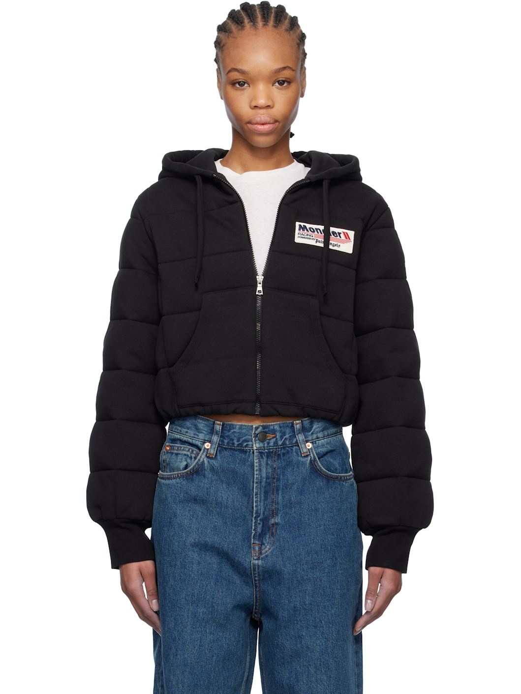 Moncler x Palm Angels Black Zip Up Down Hoodie - 1