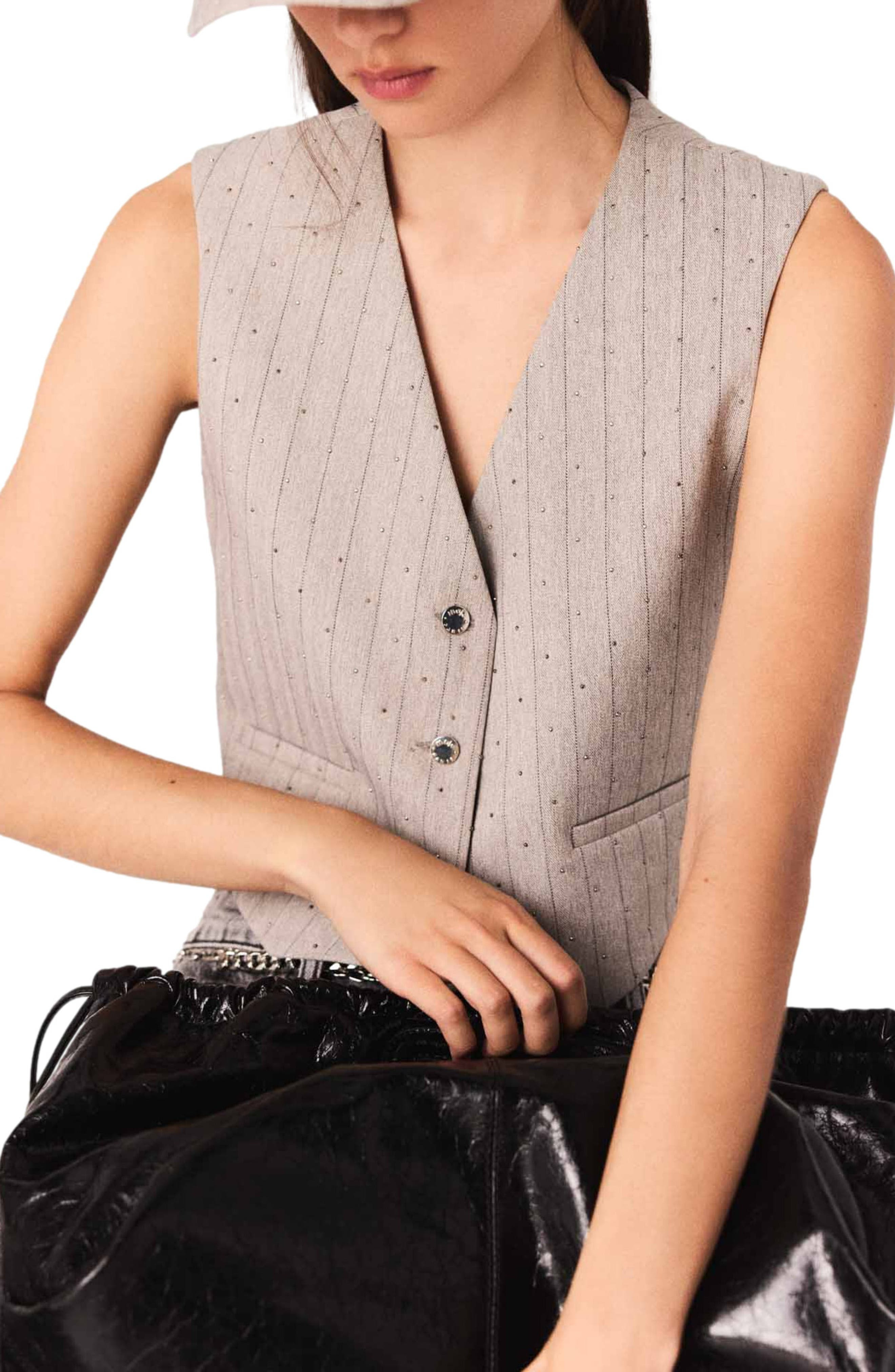 maje Diamanté tailored jacket in Light Grey at Nordstrom - 5