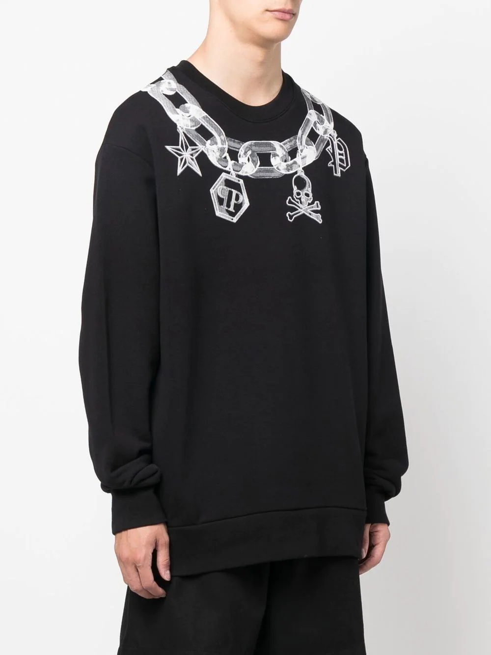 chain link-print crew neck sweater - 3