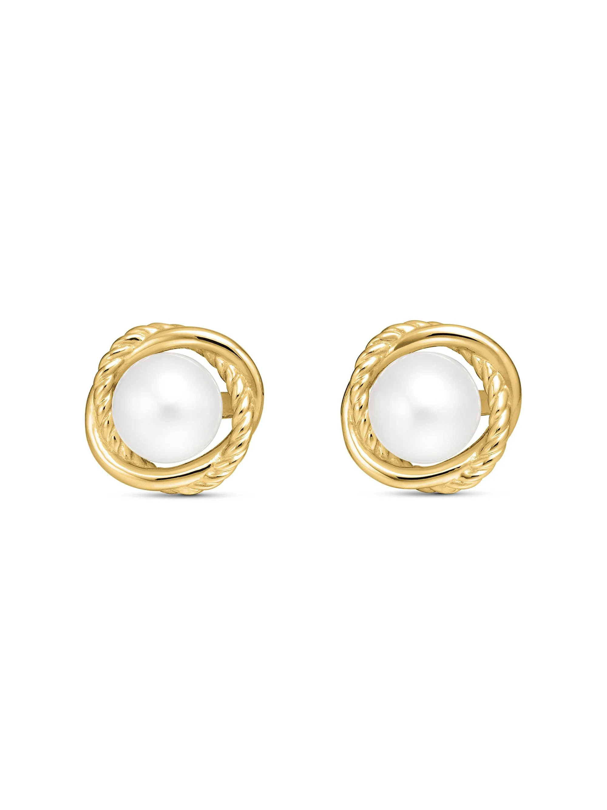 Women's Crossover Infinity Pearl Stud Earrings in 18K Yellow Gold with Pearls, 10mm - Pearl - 1