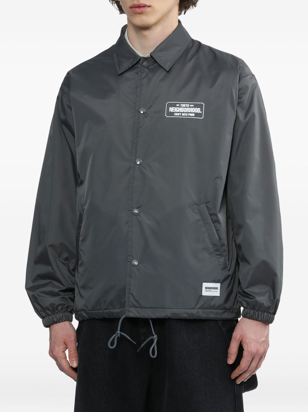 logo-patch button-fastening jacket - 3