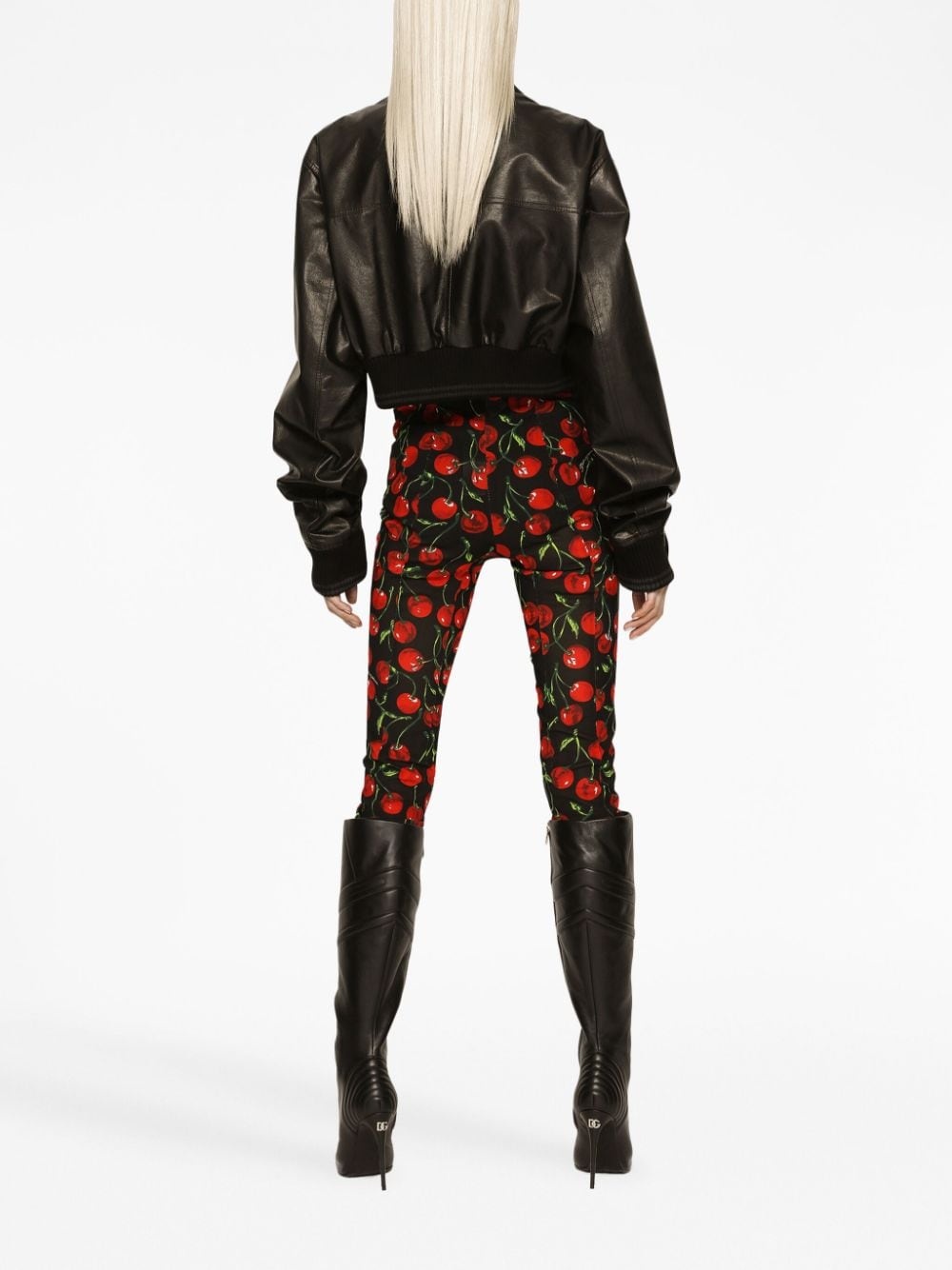 logo-plaque cropped leather jacket - 4