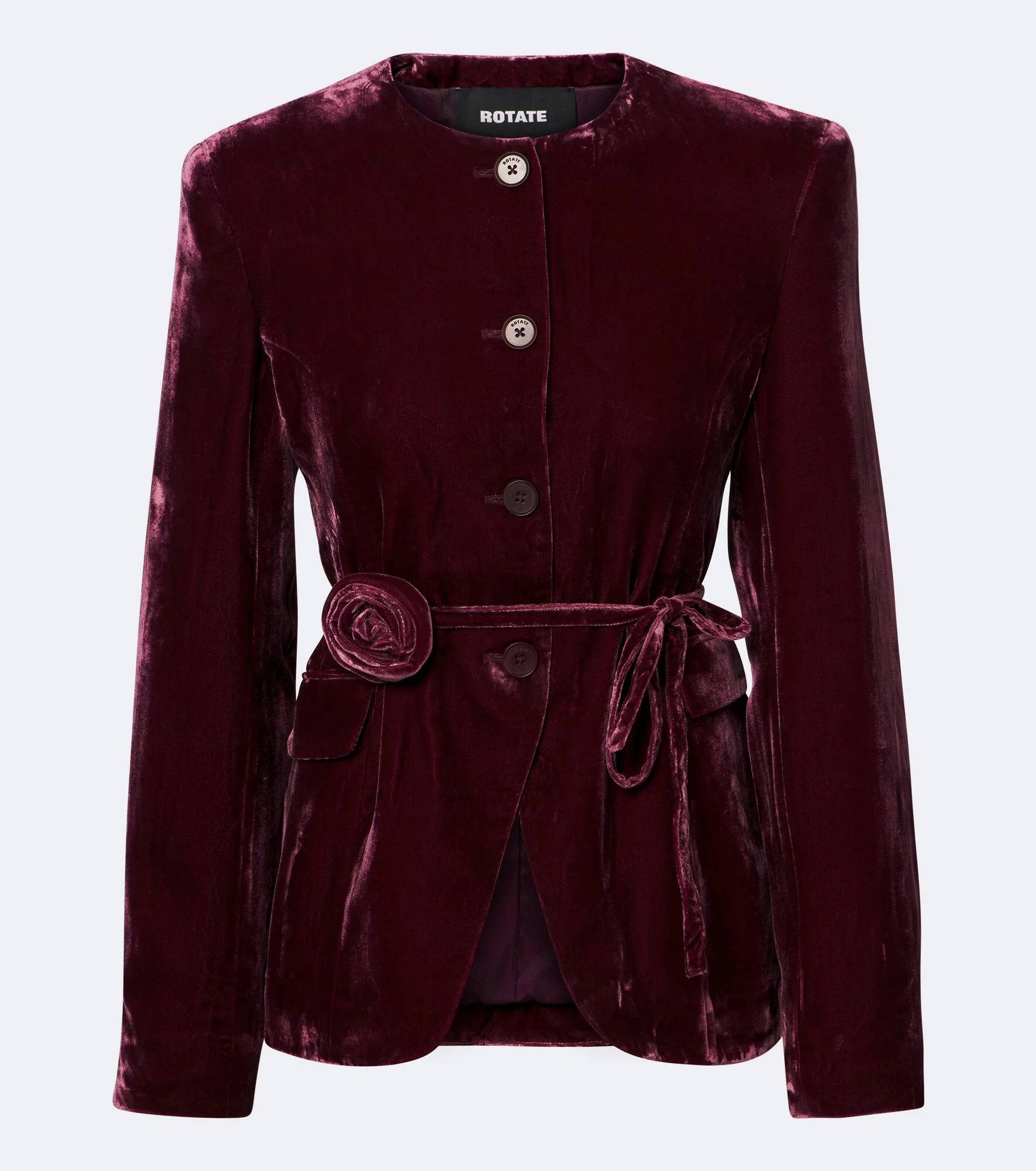 Belted floral-appliqué velvet blazer - 1