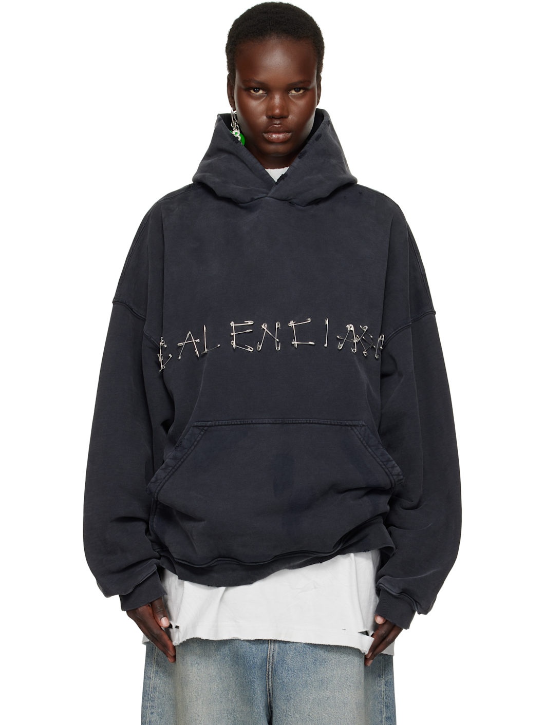 Black Safety Pin Logo Hoodie - 1