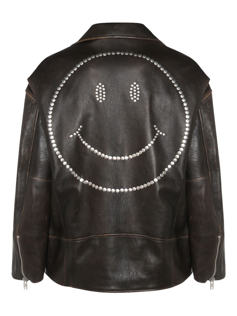 smiley-face studded leather jacket - 2