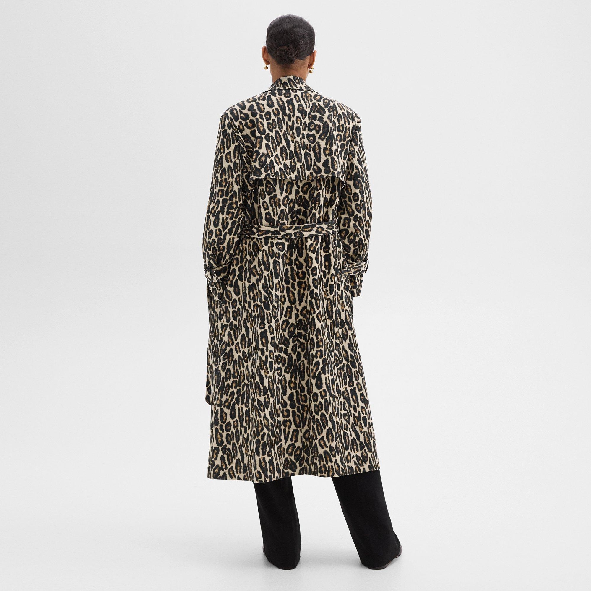 Relaxed Trench Coat in Stretch Leopard Wool - 4