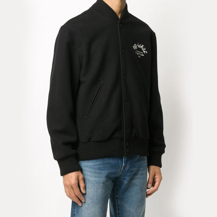 Off-White FW20 Arrows Printing Baseball Jacket Men Black OMEA224E20FAB0011001 - 4
