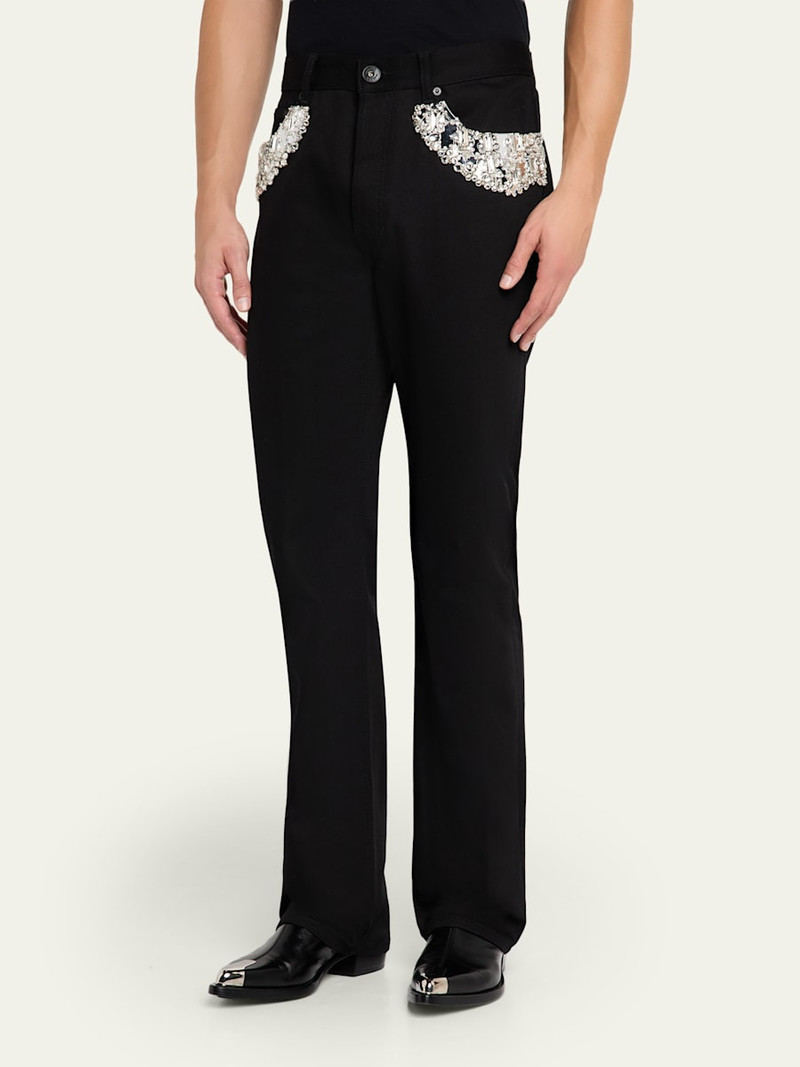 Alexander McQueen Men's Black Denim Slim Crystal-Trim Jeans outlook