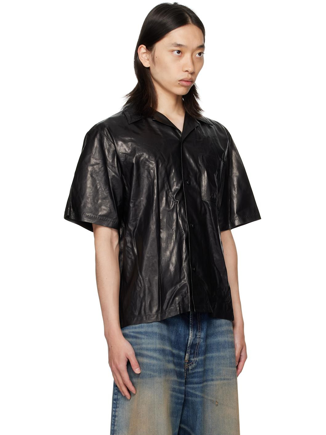 Black Lightweight Camp Leather Shirt - 2