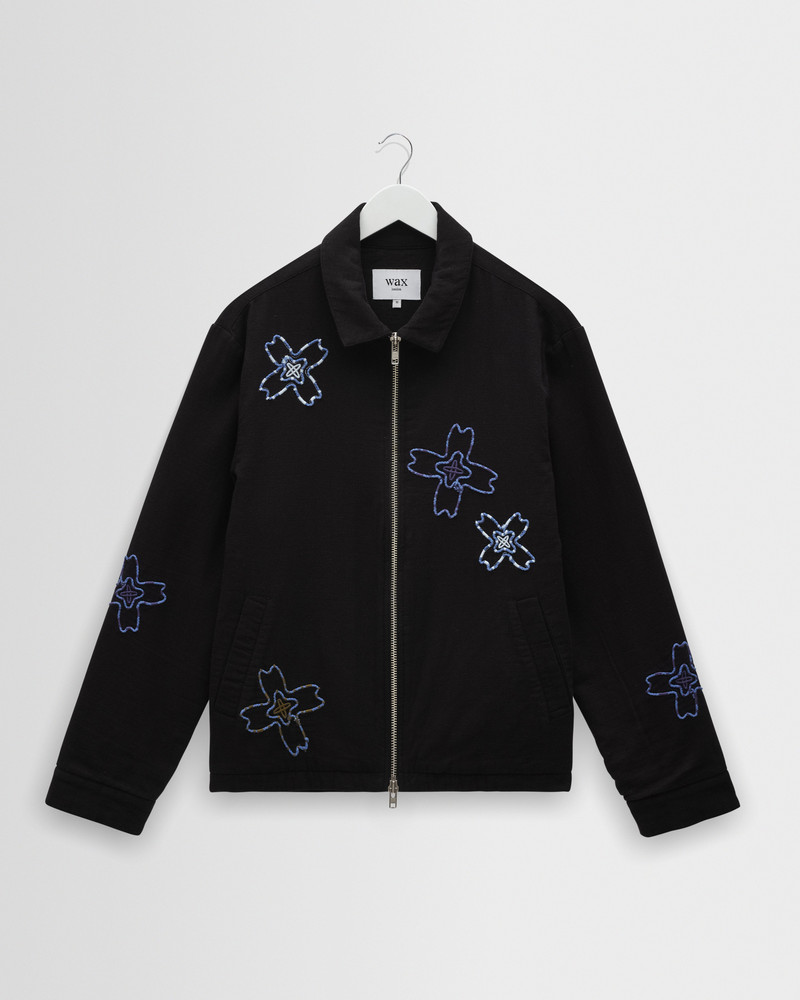 Eldon - Black Floral Embroidered Cotton Twill Jacket 1
