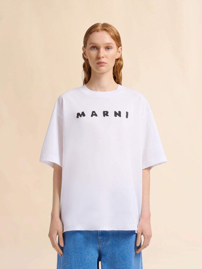 WHITE JERSEY COTTON T-SHIRT WITH MARNI SCRIBBLED LOGO - 2