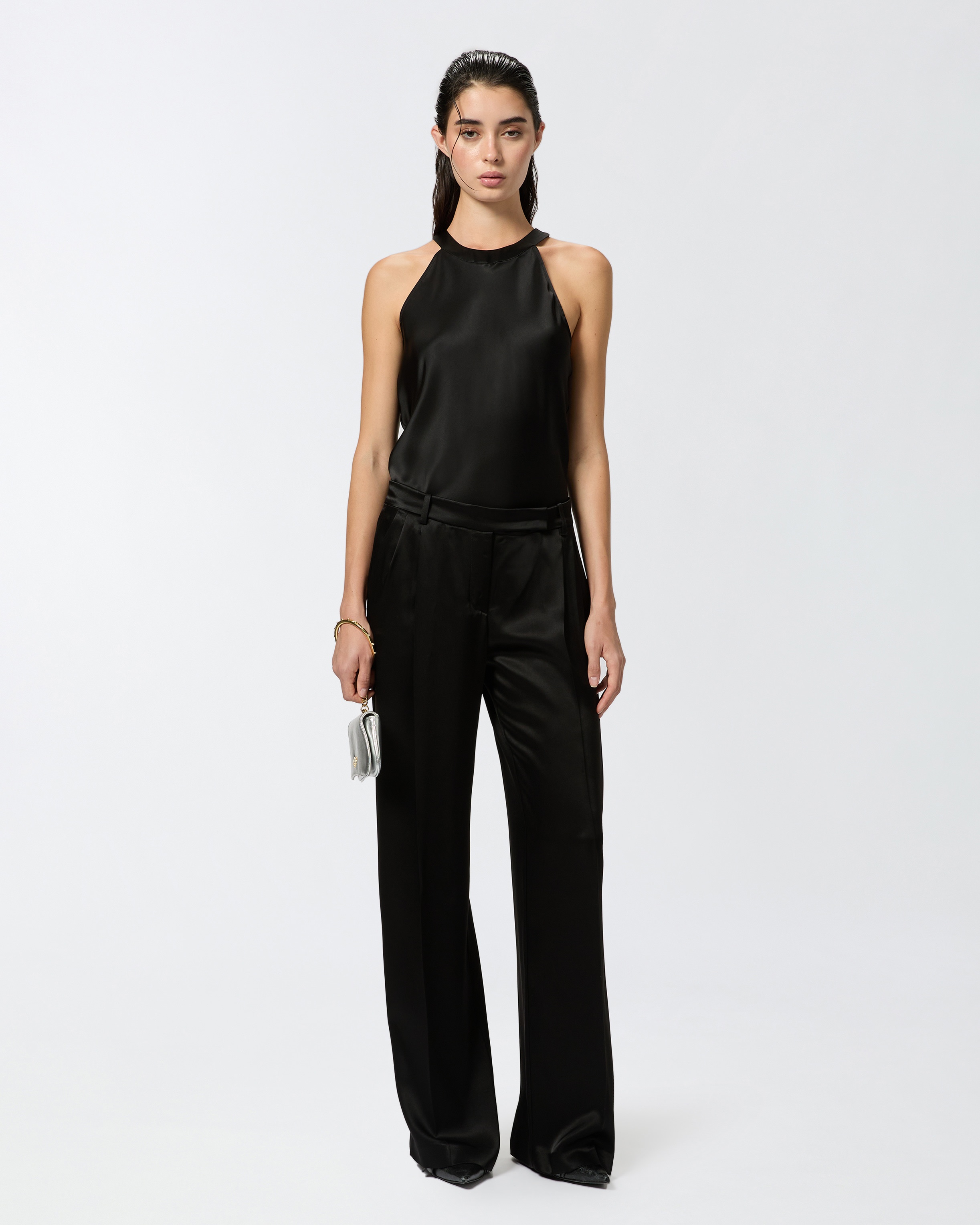 SATIN AND GEORGETTE TOP WITH BOW - 4