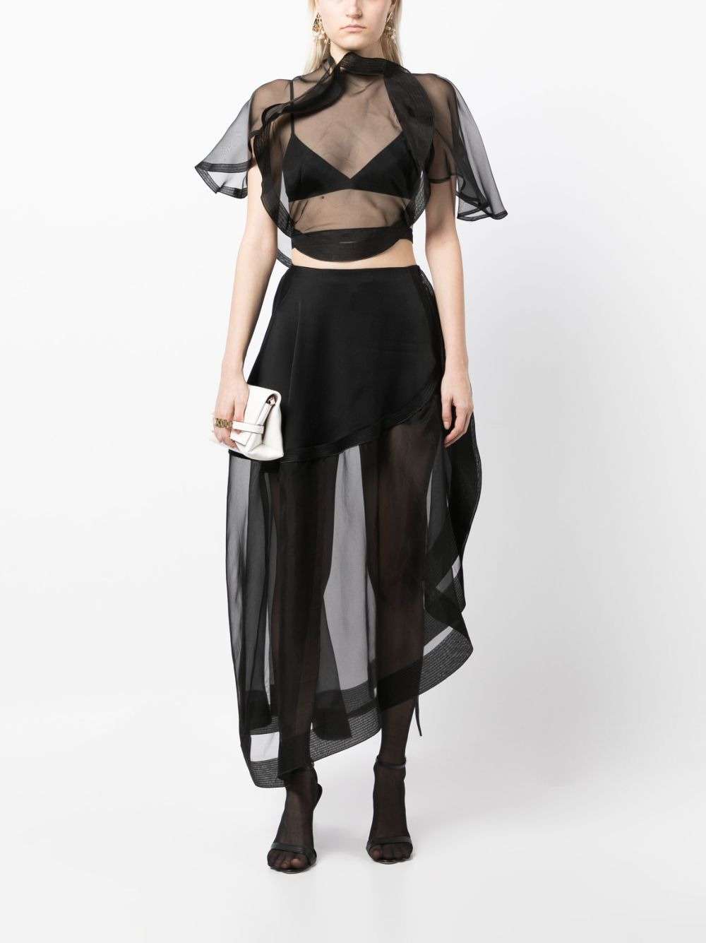 asymmetric semi-sheer cropped top - 2