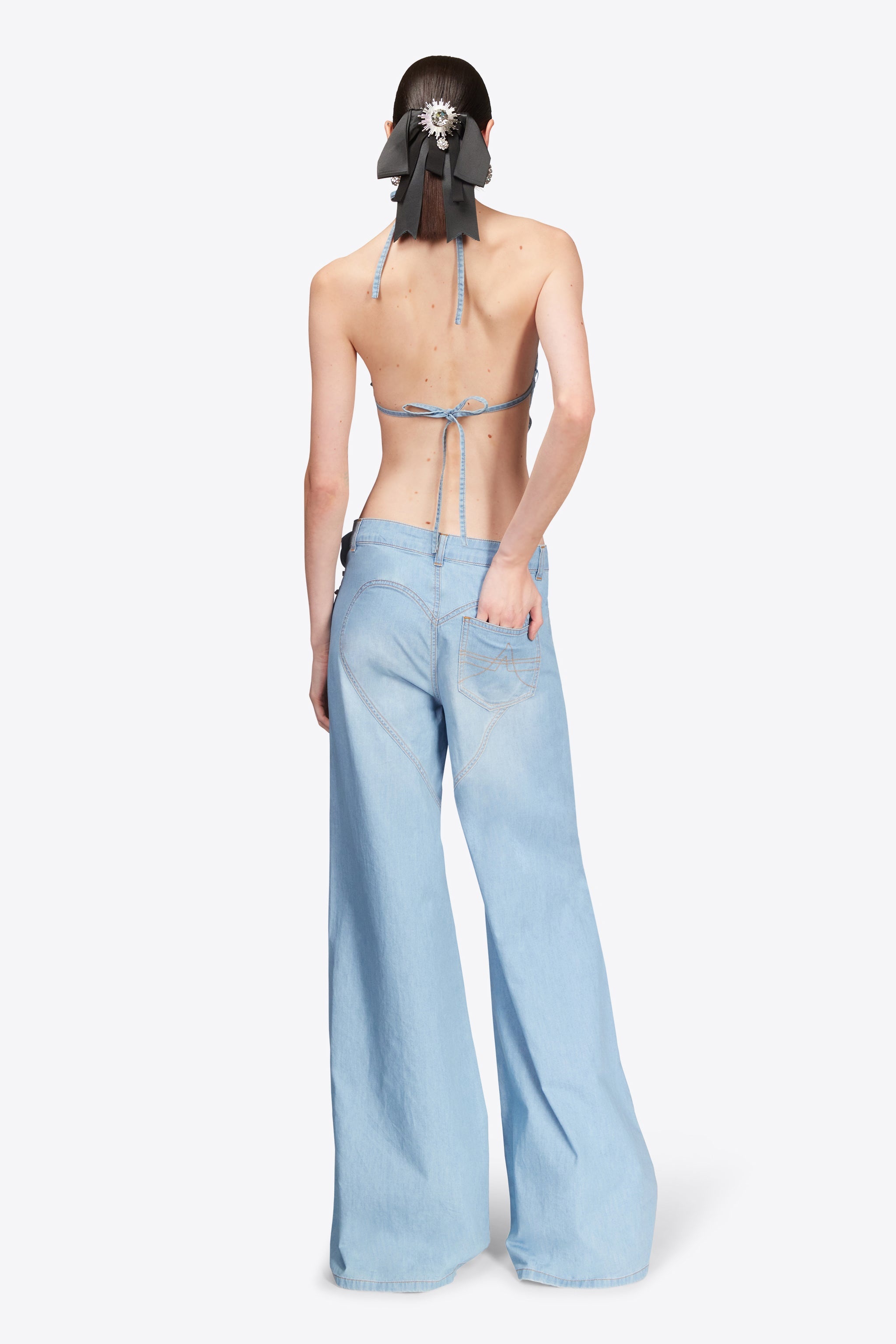 CRYSTAL ROSETTE WIDE LEG JEAN - 5