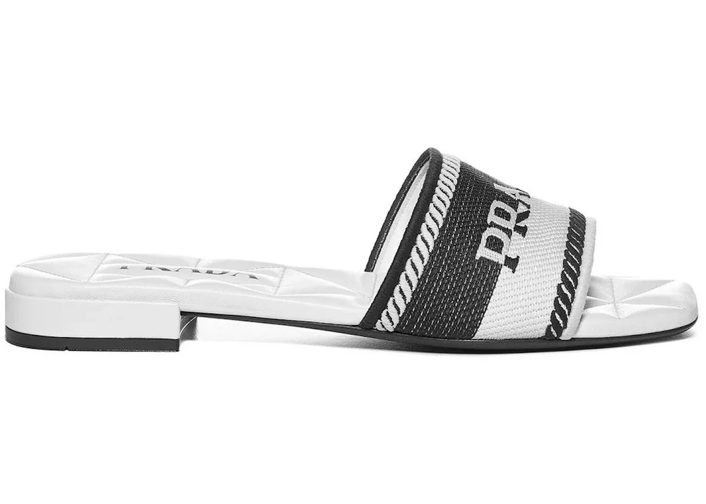 Prada Logo Embroidered Sandals White Black Cotton - 1