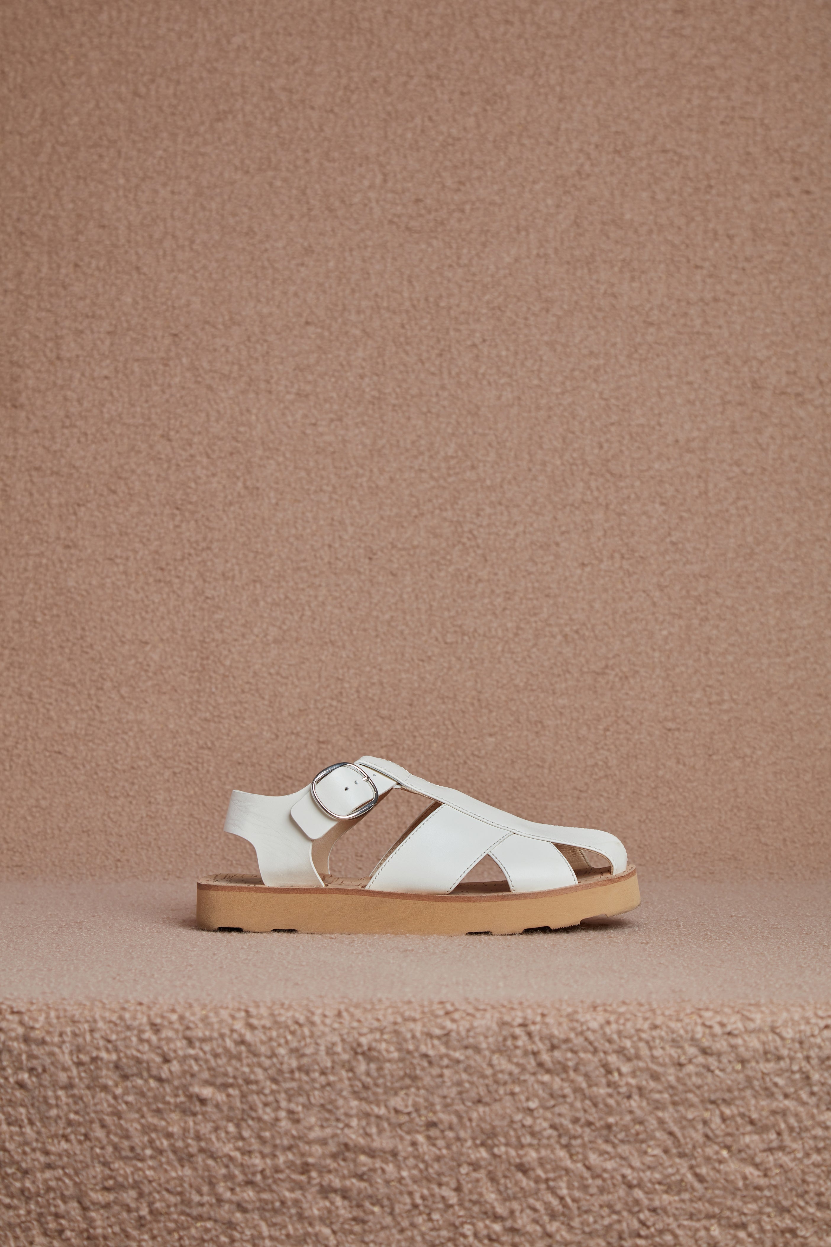 Horatio Flat Sandal in Cream Nappa Leather - 5